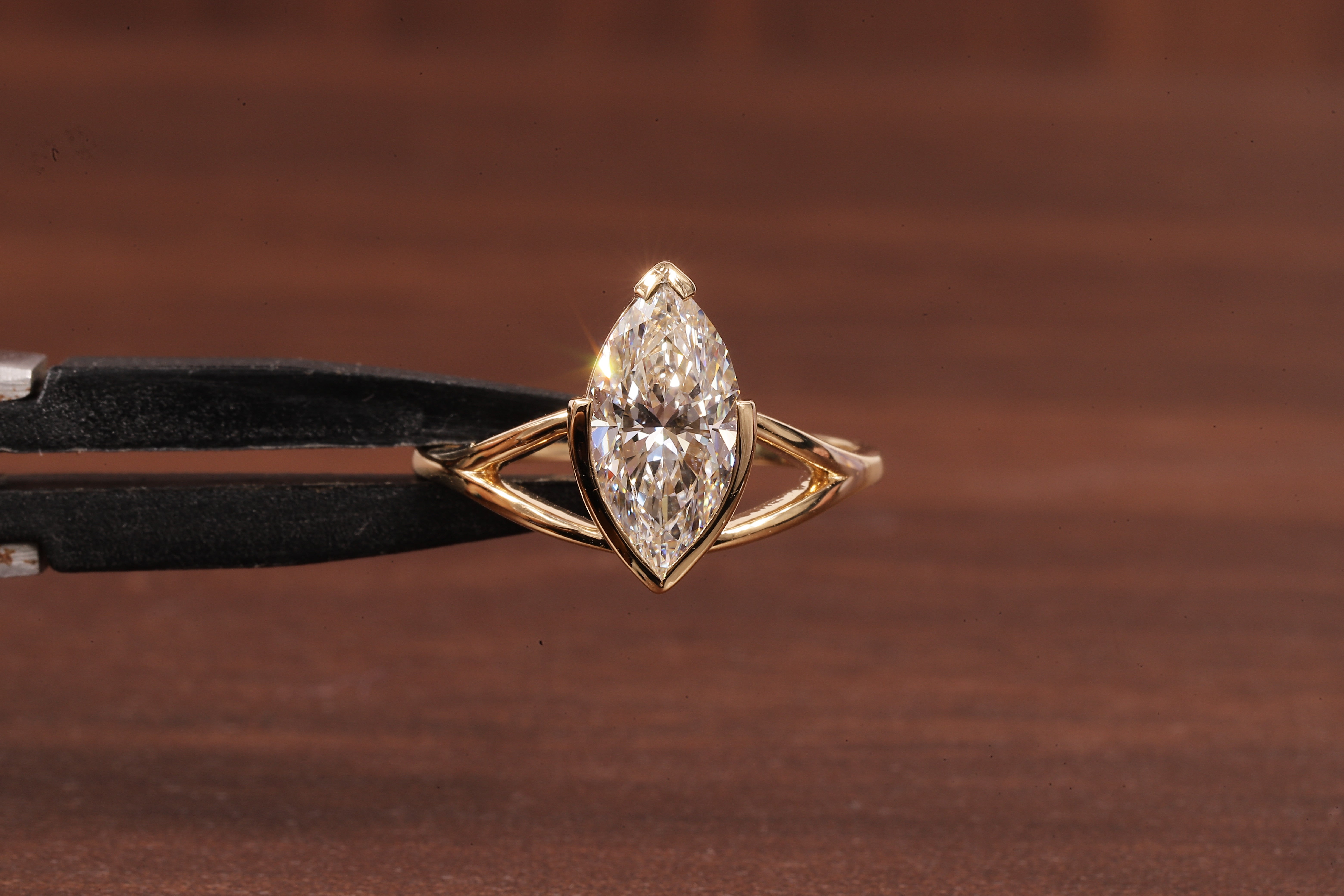 2CT Marquise Cut Lab Created Engagement Ring,Solitaire Half Bezel Set Ring, IGI Certified