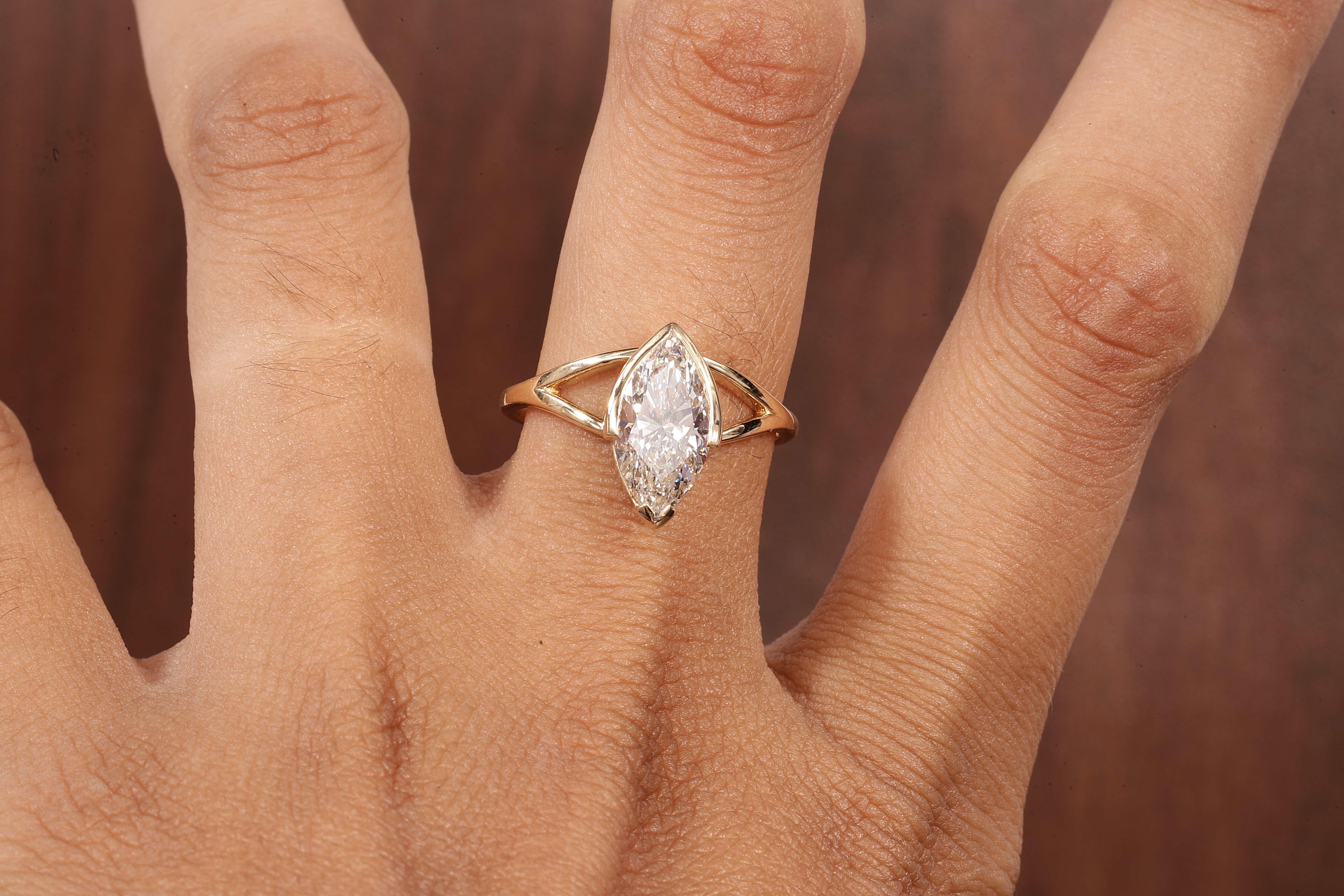2CT Marquise Cut Lab Created Engagement Ring,Solitaire Half Bezel Set Ring, IGI Certified