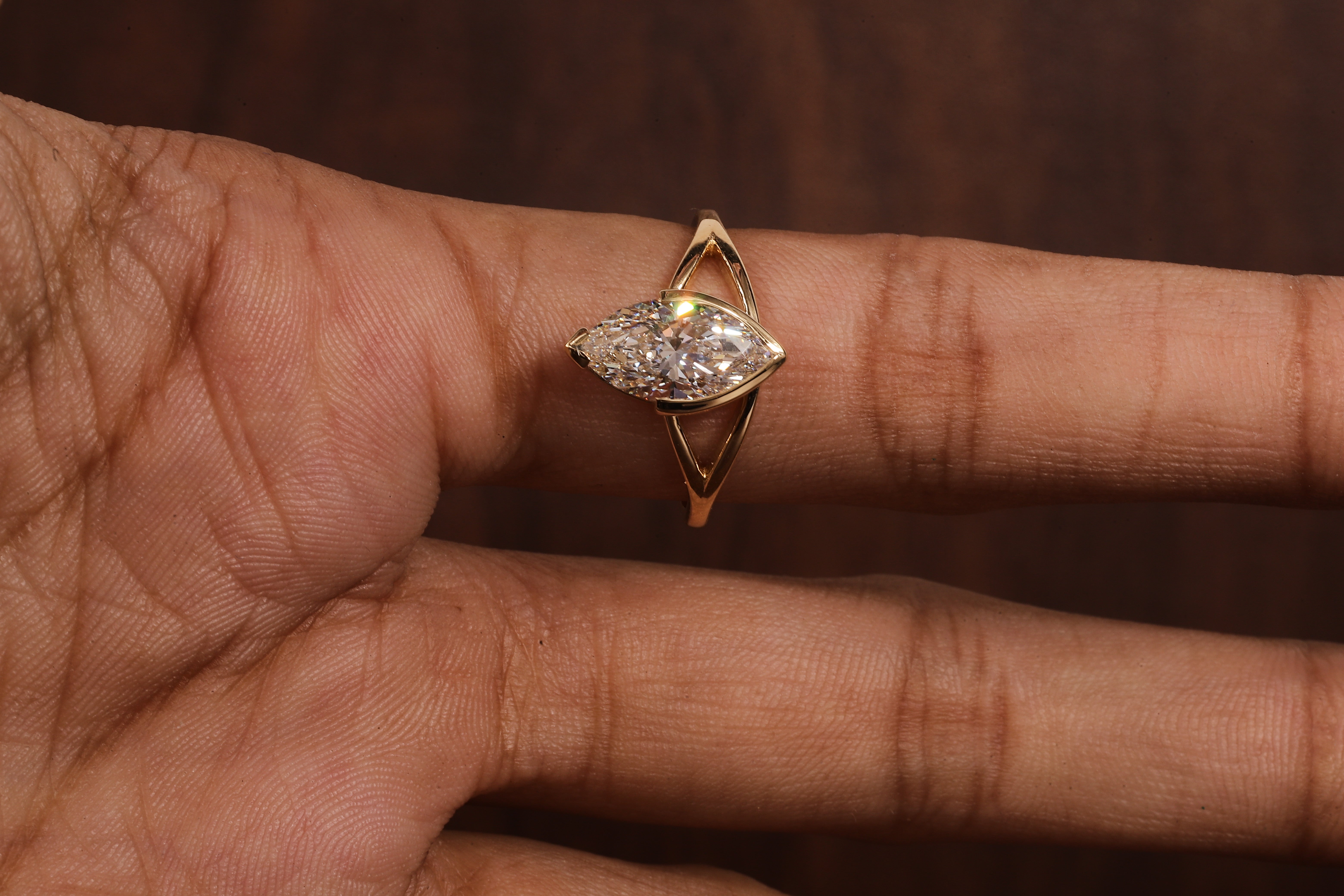 2CT Marquise Cut Lab Created Engagement Ring,Solitaire Half Bezel Set Ring, IGI Certified