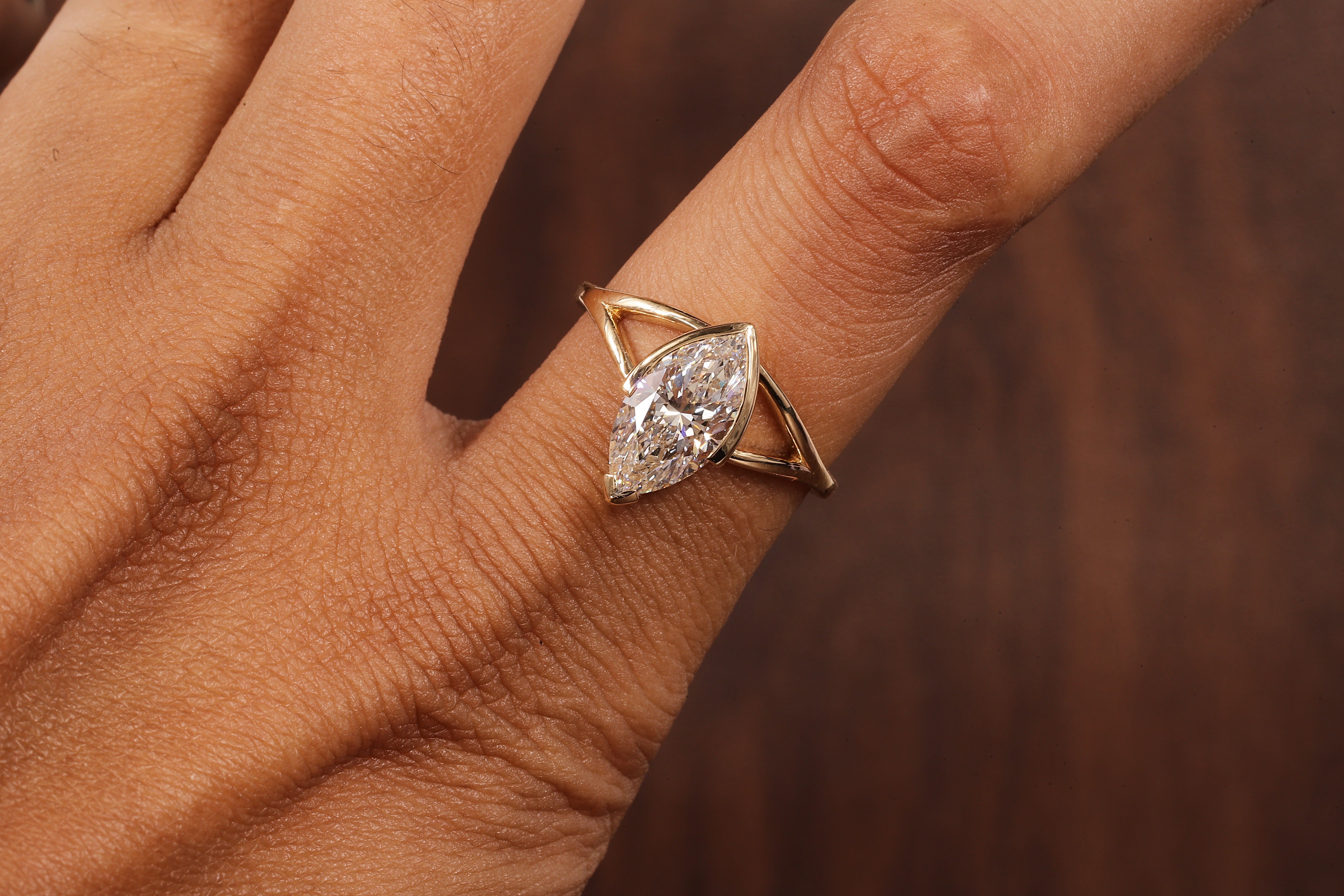 2CT Marquise Cut Lab Created Engagement Ring,Solitaire Half Bezel Set Ring, IGI Certified