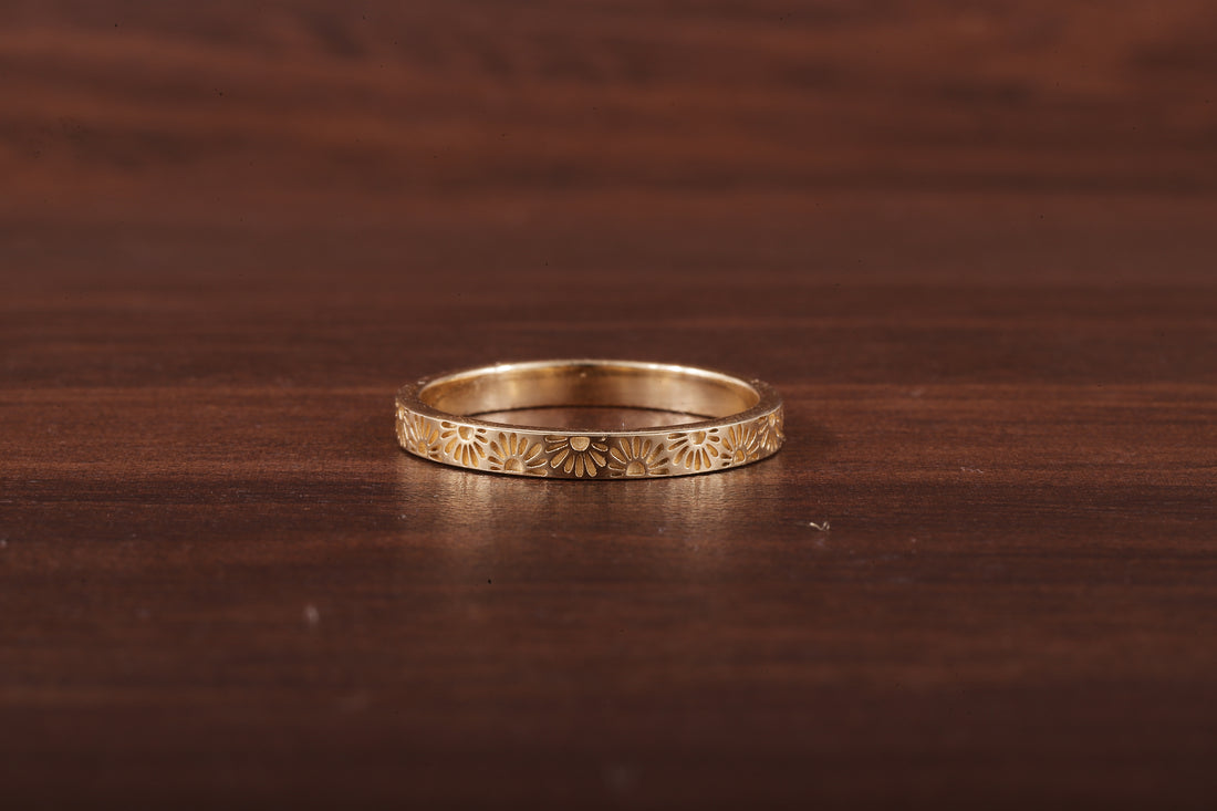 14k Gold His Hers Sun Band, Solid Gold Wedding Band