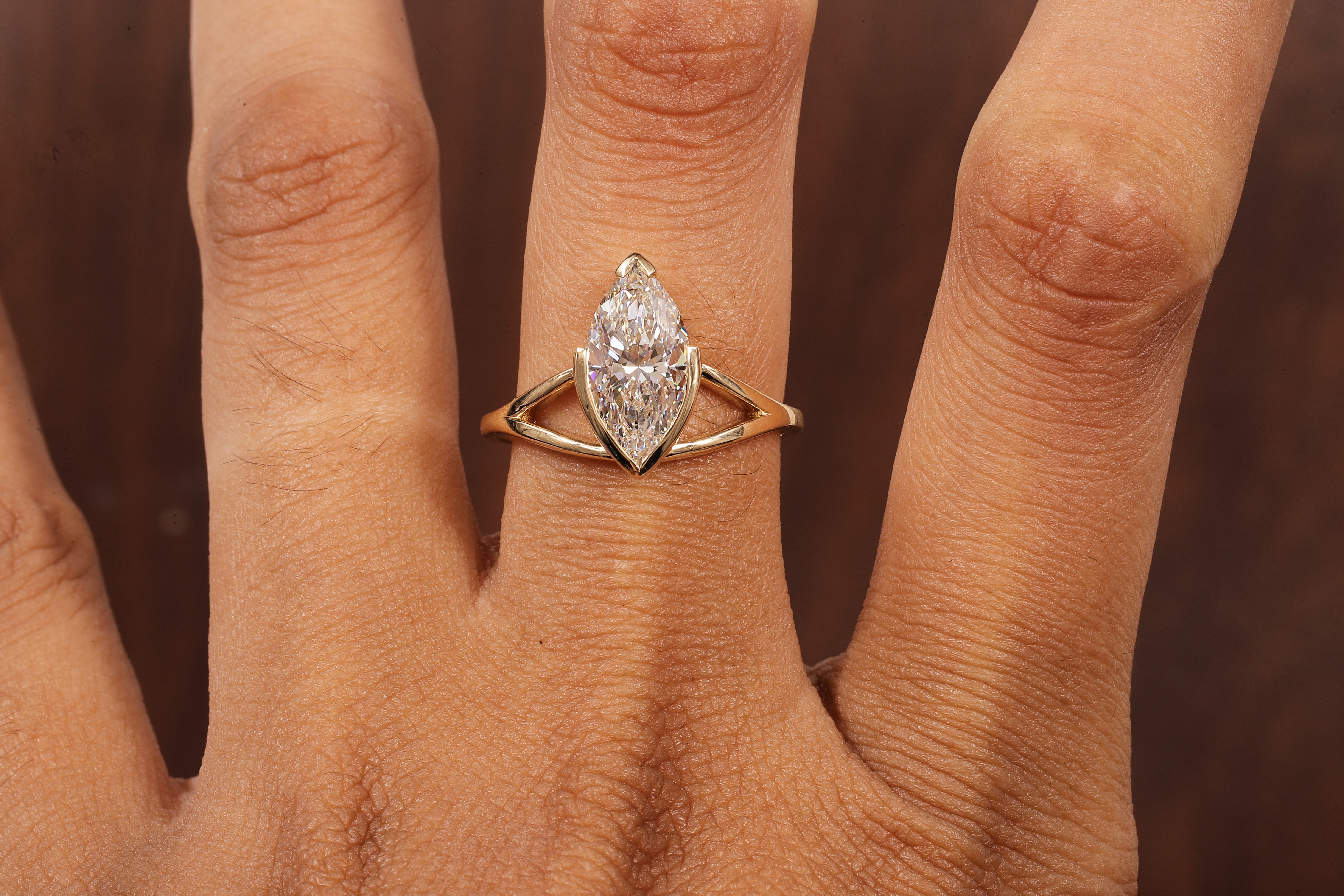 2CT Marquise Cut Lab Created Engagement Ring,Solitaire Half Bezel Set Ring, IGI Certified