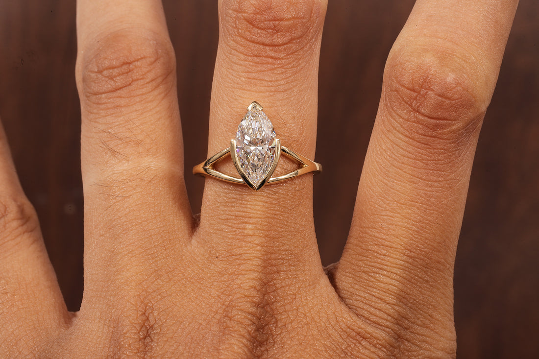 2CT Marquise Cut Lab Created Engagement Ring,Solitaire Half Bezel Set Ring, IGI Certified