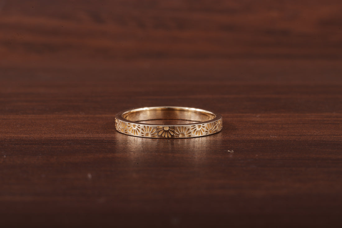 14k Gold His Hers Sun Band, Solid Gold Wedding Band
