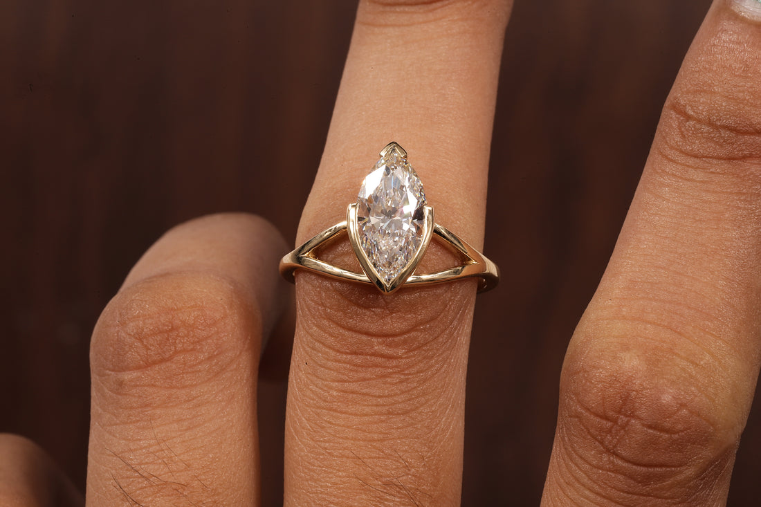 2CT Marquise Cut Lab Created Engagement Ring,Solitaire Half Bezel Set Ring, IGI Certified