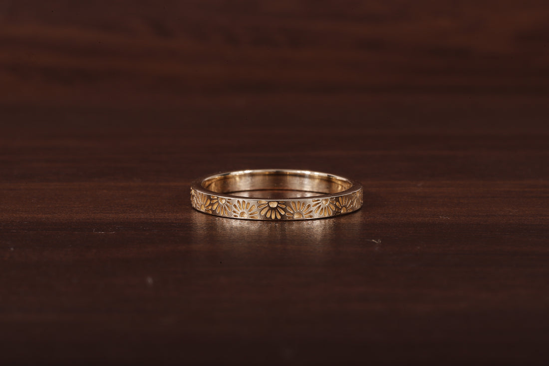 14k Gold His Hers Sun Band, Solid Gold Wedding Band
