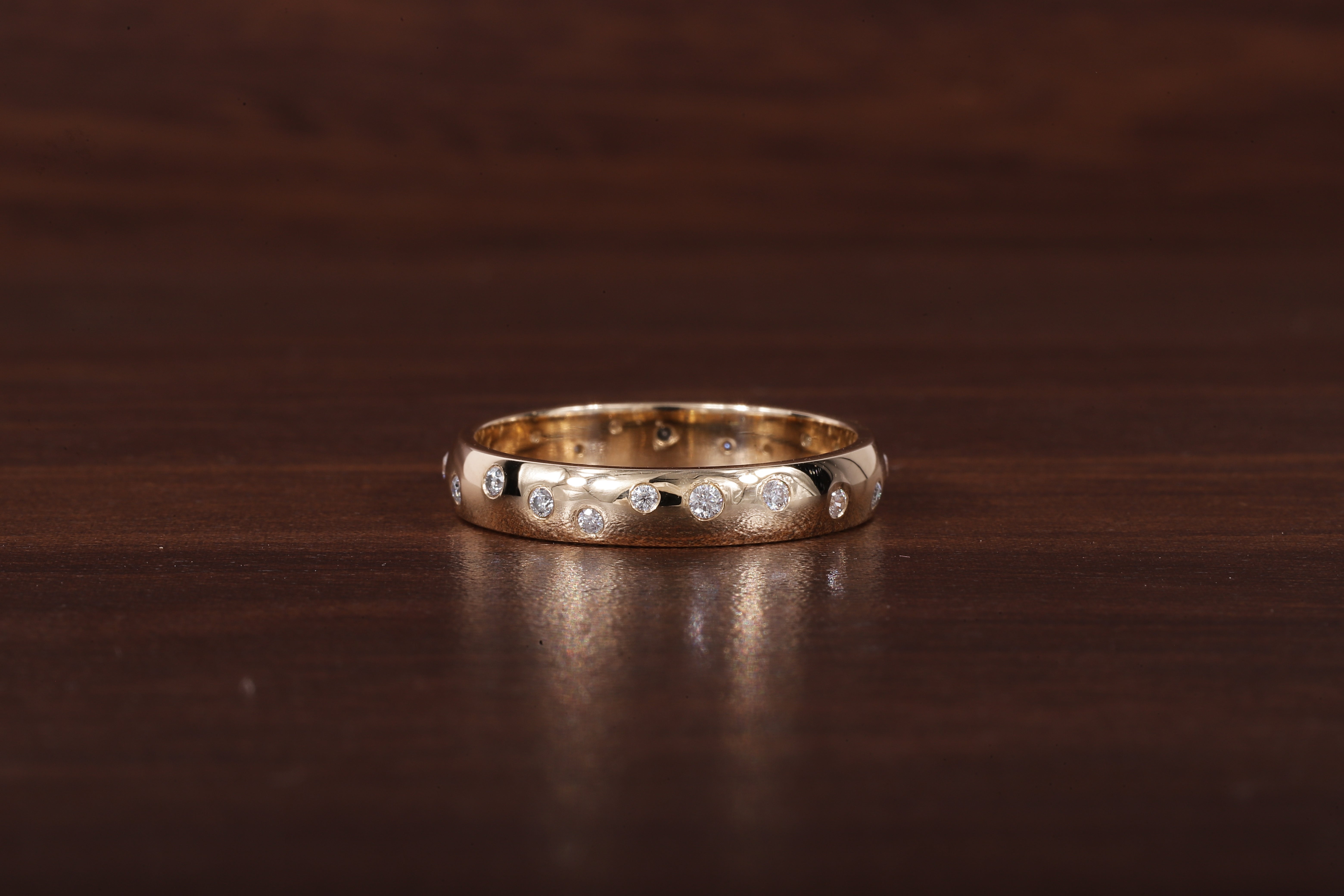 Round Lab Grown Diamond Wedding Band, 14k Gold Flush Round Diamond Stacking Ring
