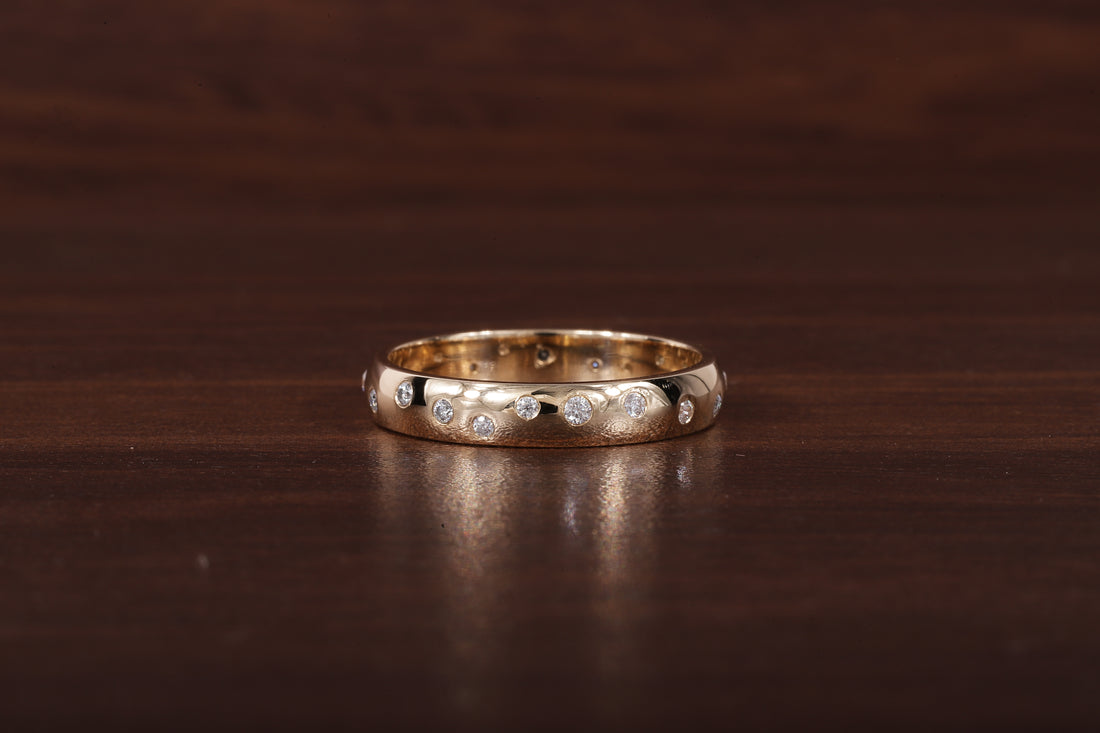 Round Lab Grown Diamond Wedding Band, 14k Gold Flush Round Diamond Stacking Ring