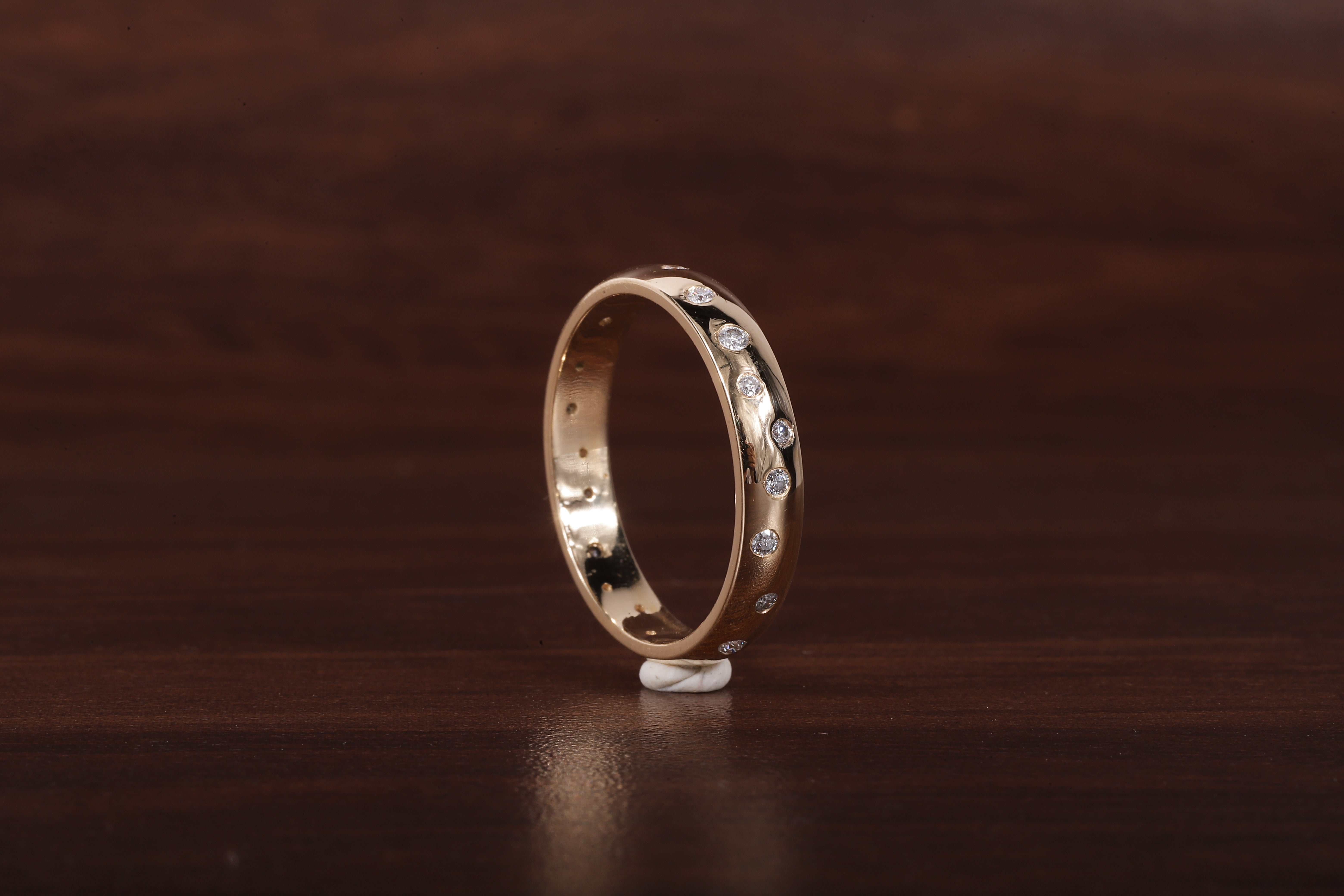 Round Lab Grown Diamond Wedding Band, 14k Gold Flush Round Diamond Stacking Ring