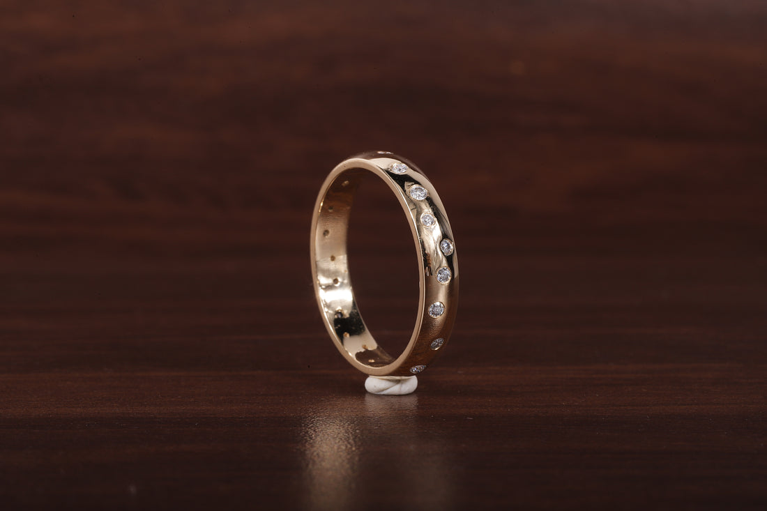 Round Lab Grown Diamond Wedding Band, 14k Gold Flush Round Diamond Stacking Ring