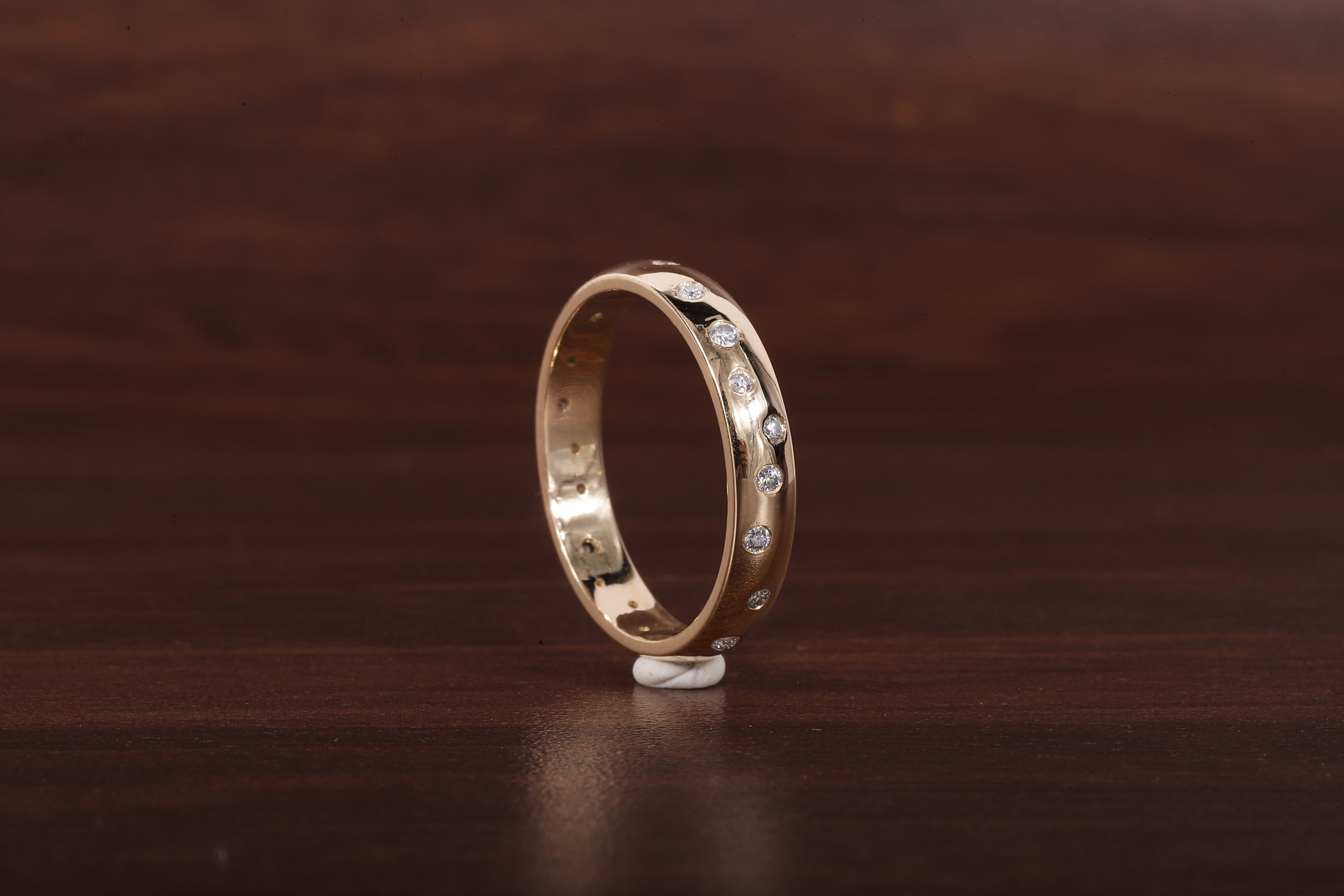 Round Lab Grown Diamond Wedding Band, 14k Gold Flush Round Diamond Stacking Ring