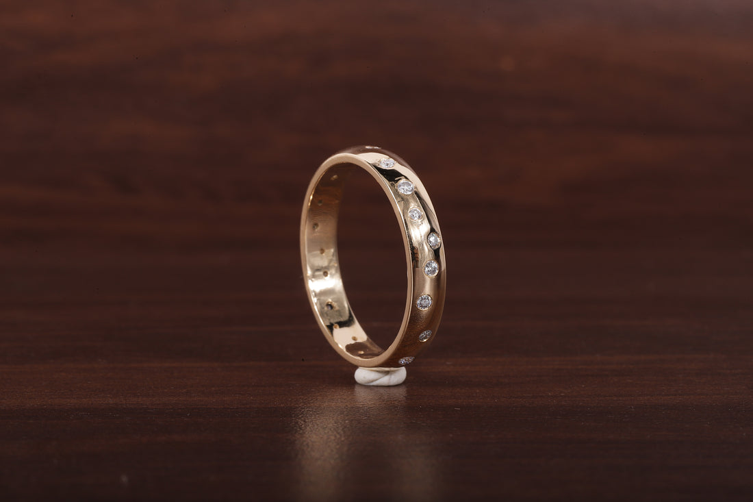 Round Lab Grown Diamond Wedding Band, 14k Gold Flush Round Diamond Stacking Ring