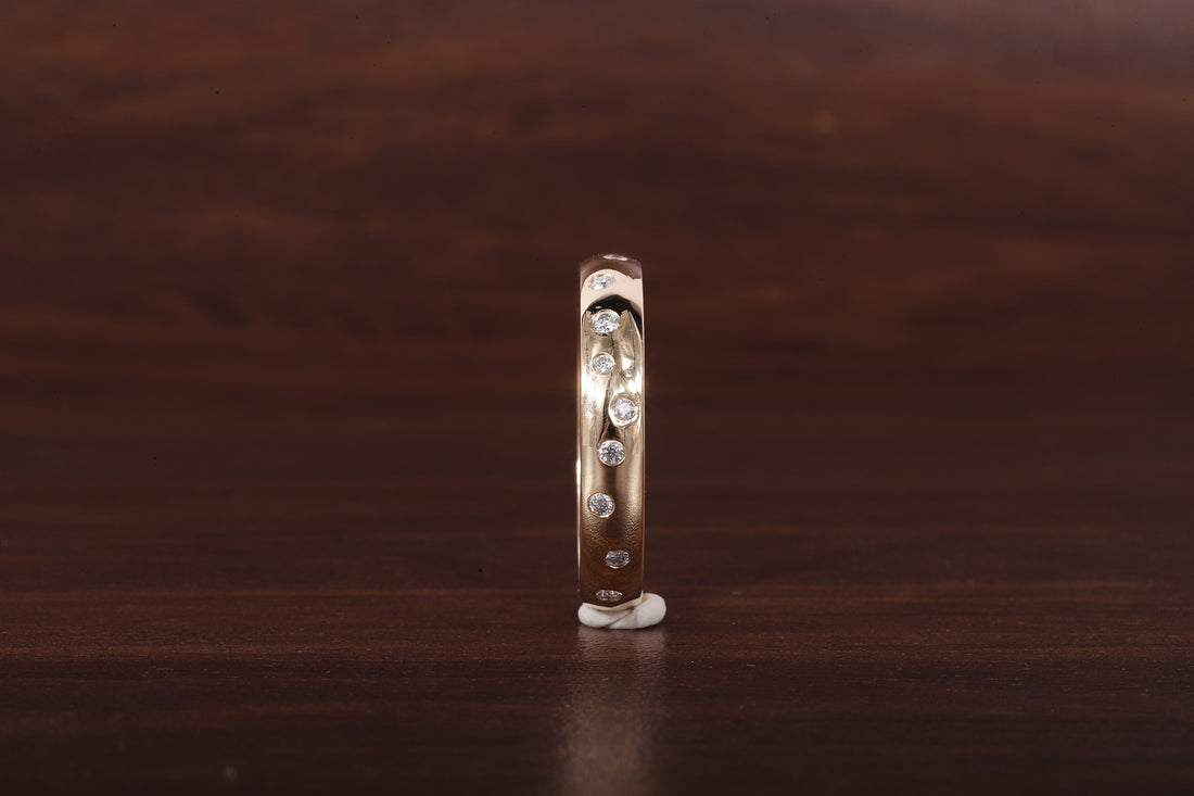 Round Lab Grown Diamond Wedding Band, 14k Gold Flush Round Diamond Stacking Ring