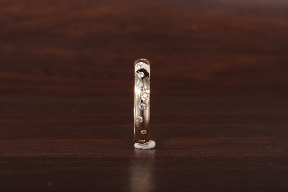 Round Lab Grown Diamond Wedding Band, 14k Gold Flush Round Diamond Stacking Ring