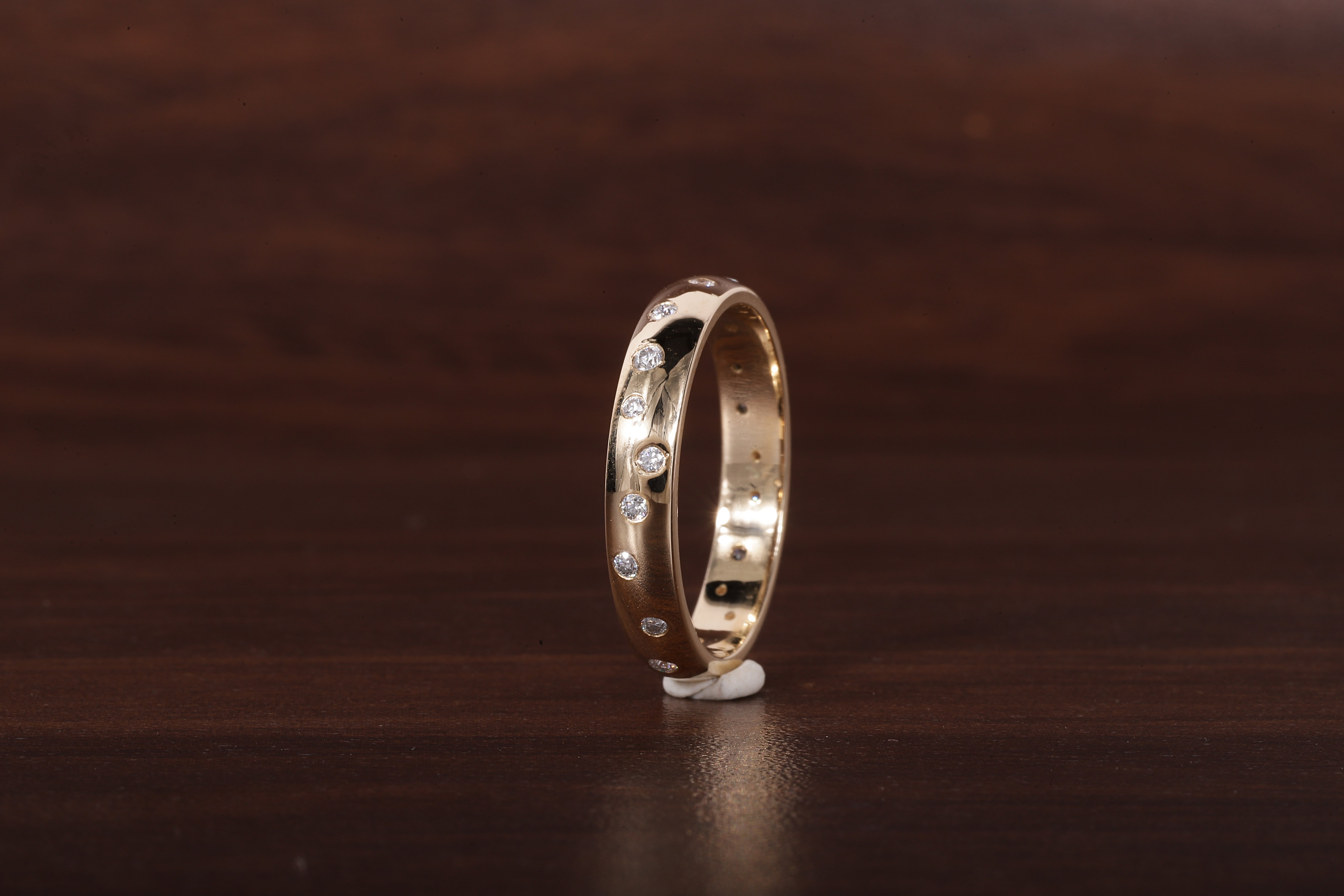 Round Lab Grown Diamond Wedding Band, 14k Gold Flush Round Diamond Stacking Ring