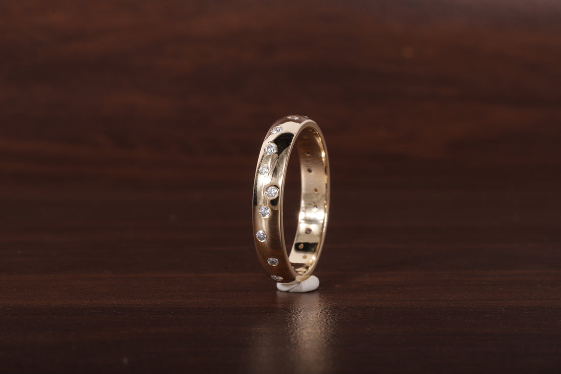Round Lab Grown Diamond Wedding Band, 14k Gold Flush Round Diamond Stacking Ring