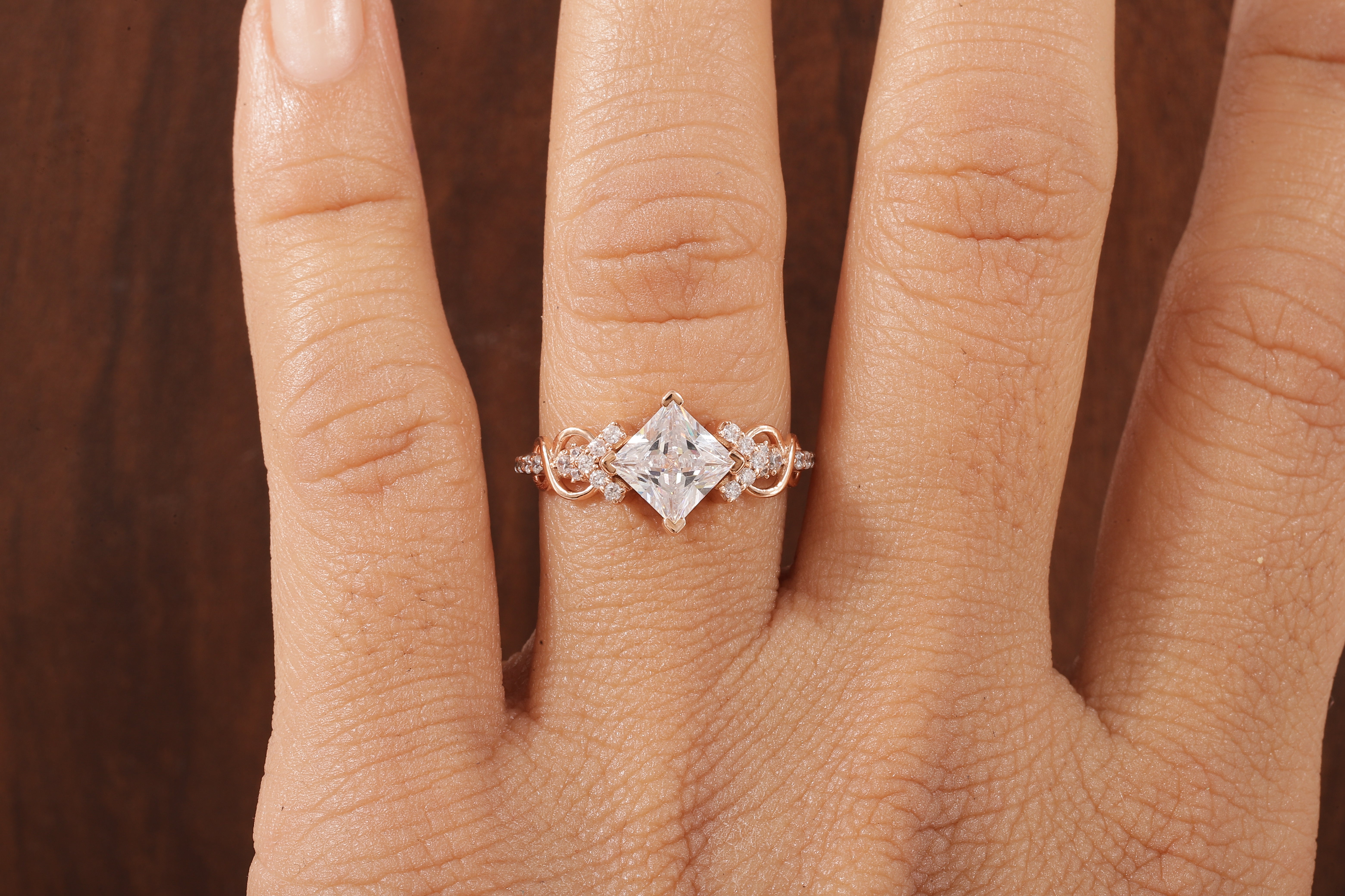 Kite Set Princess Cut Lab Diamond Twist Engagement Ring