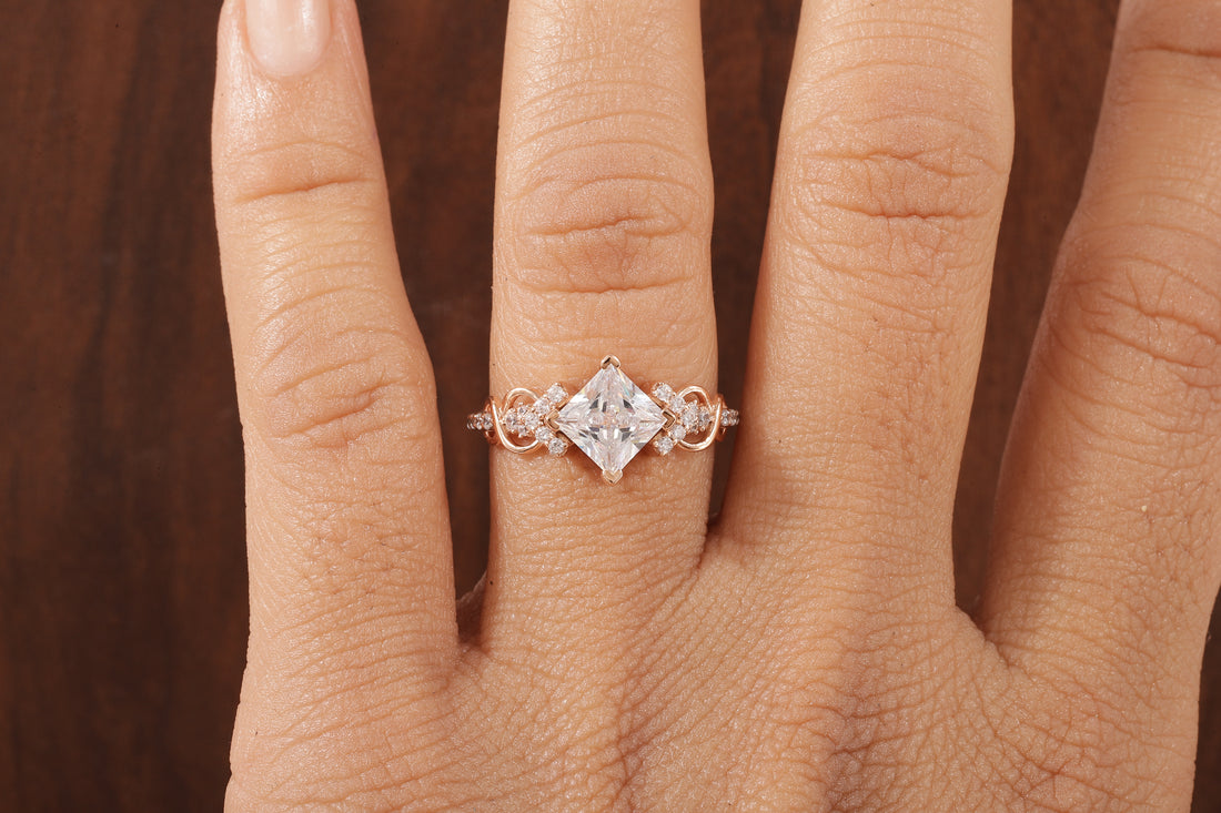 Kite Set Princess Cut Lab Diamond Twist Engagement Ring
