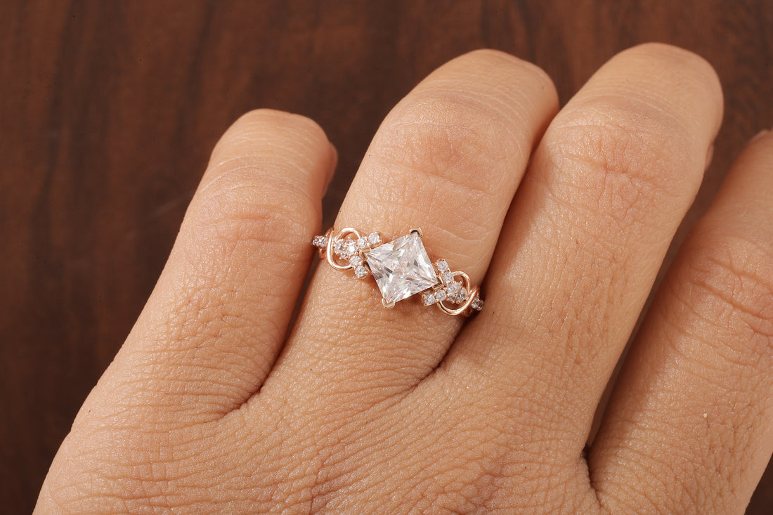 Kite Set Princess Cut Lab Diamond Twist Engagement Ring