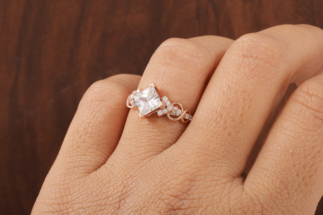 Kite Set Princess Cut Lab Diamond Twist Engagement Ring