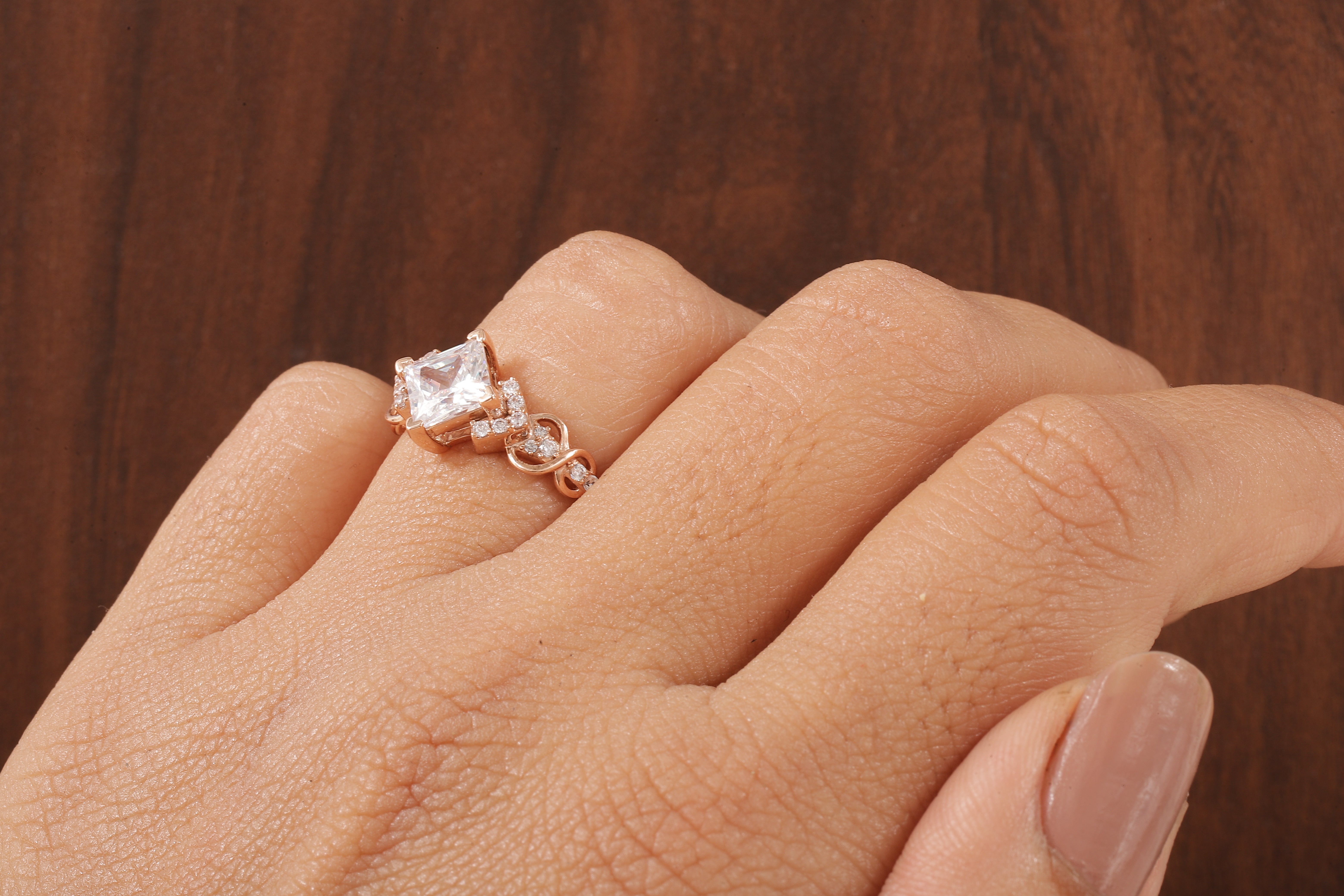 Kite Set Princess Cut Lab Diamond Twist Engagement Ring