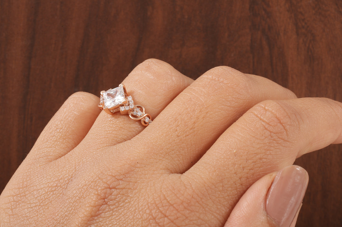 Kite Set Princess Cut Lab Diamond Twist Engagement Ring