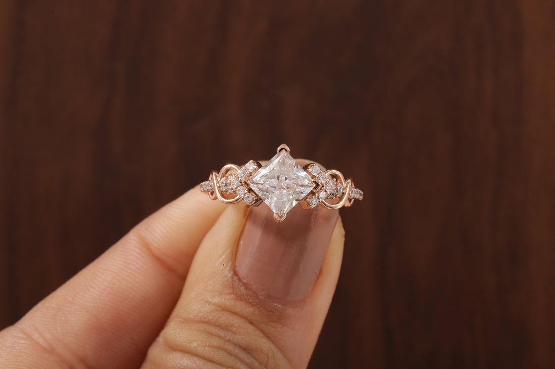 Kite Set Princess Cut Lab Diamond Twist Engagement Ring