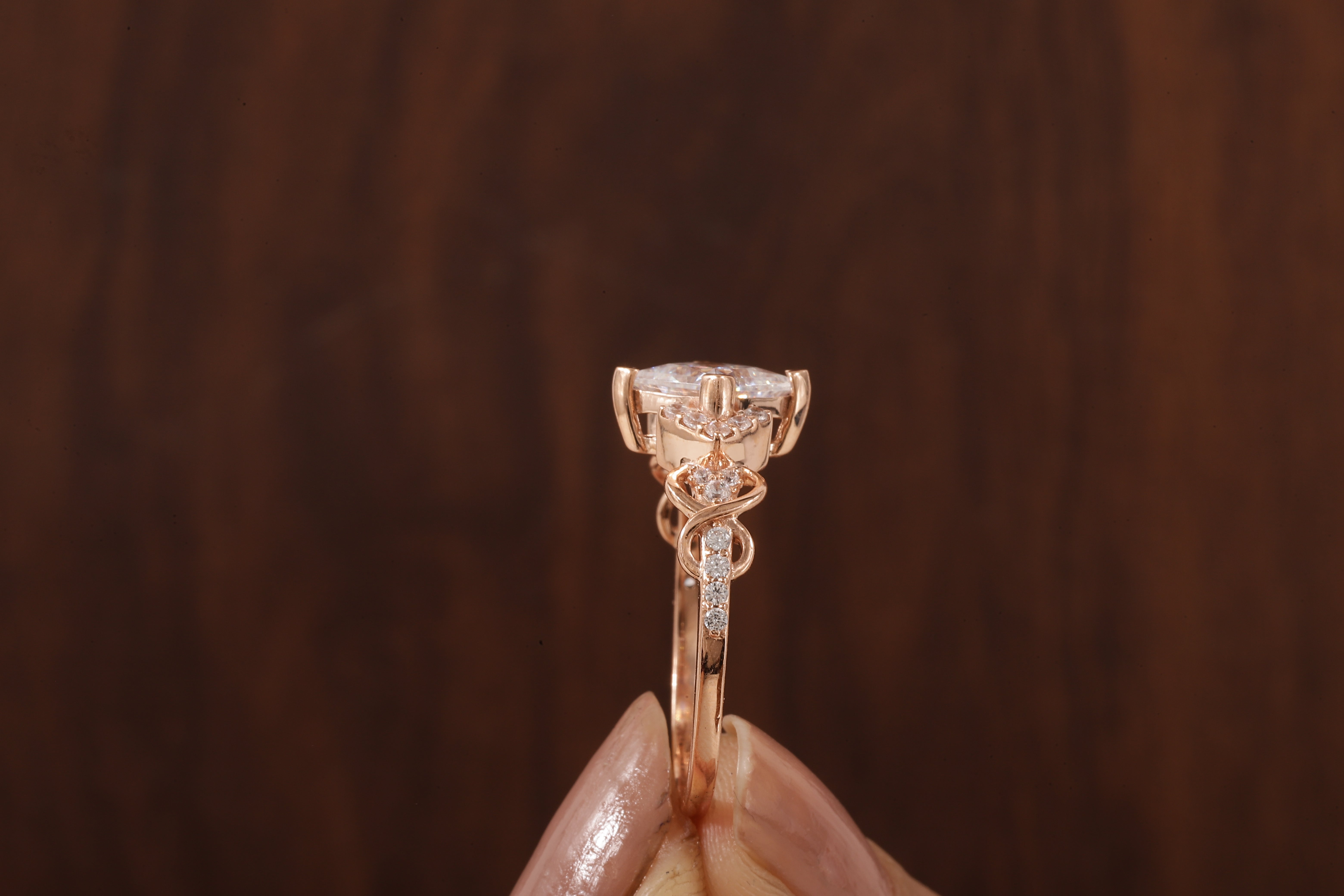 Kite Set Princess Cut Lab Diamond Twist Engagement Ring