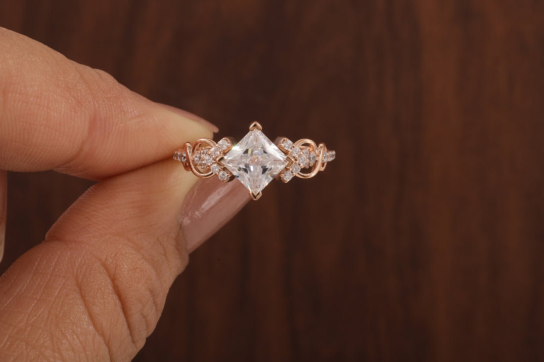 Kite Set Princess Cut Lab Diamond Twist Engagement Ring