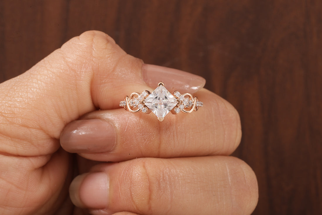 Kite Set Princess Cut Lab Diamond Twist Engagement Ring