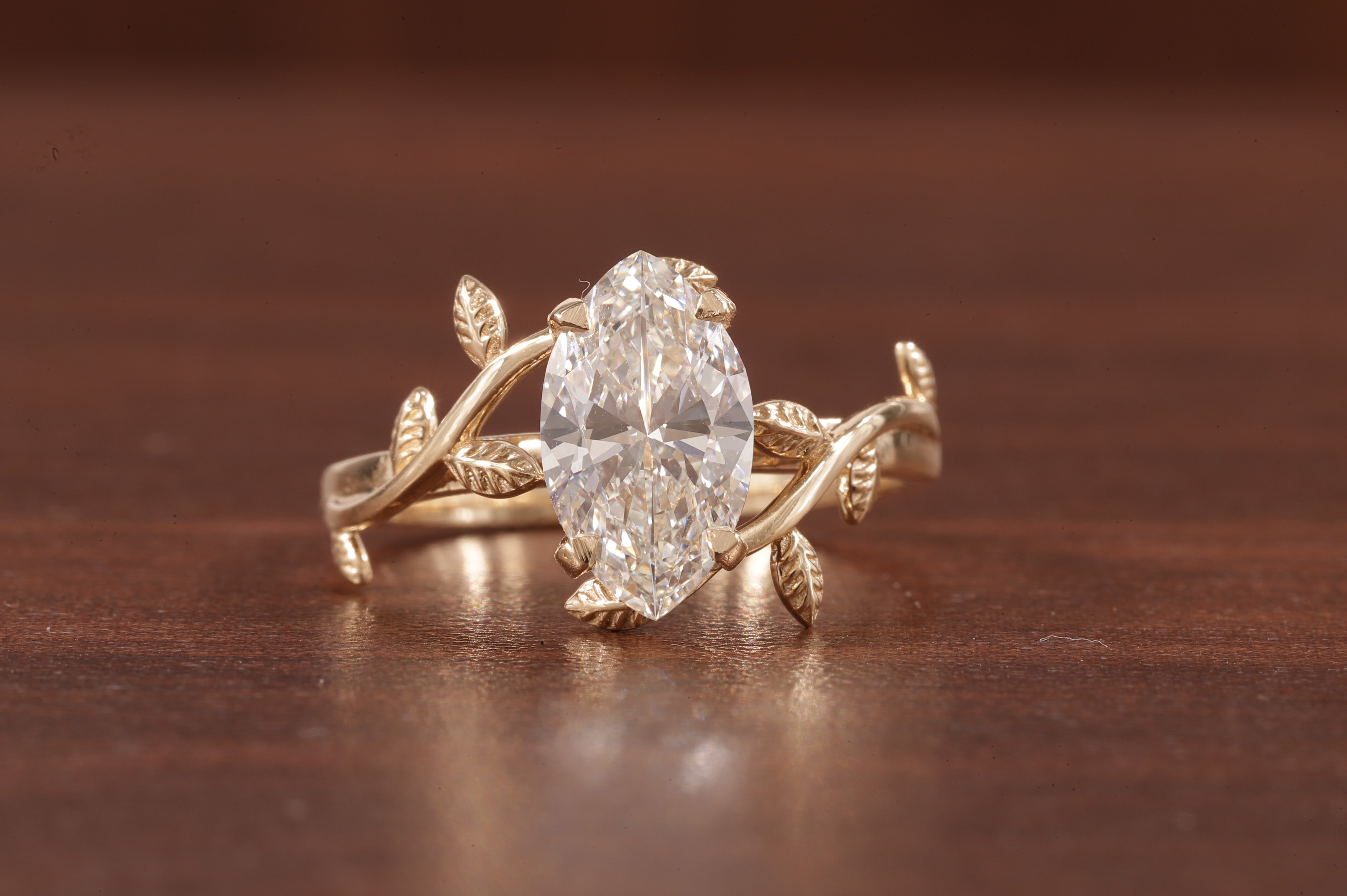 14K Yellow Gold Art Deco|1.5ct Solid Gold Marquise Cut Moissanite Engagement Ring