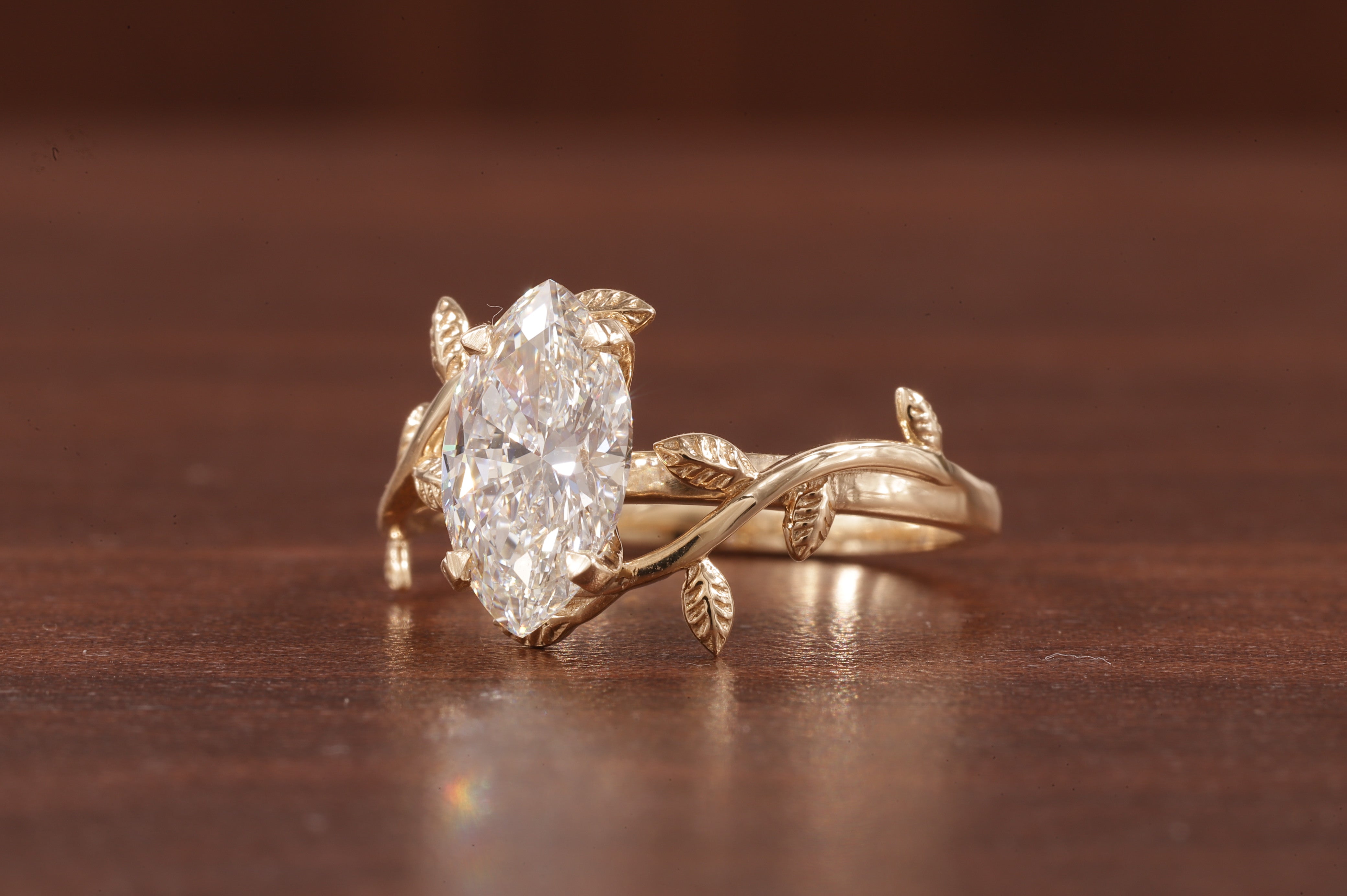 14K Yellow Gold Art Deco|1.5ct Solid Gold Marquise Cut Moissanite Engagement Ring