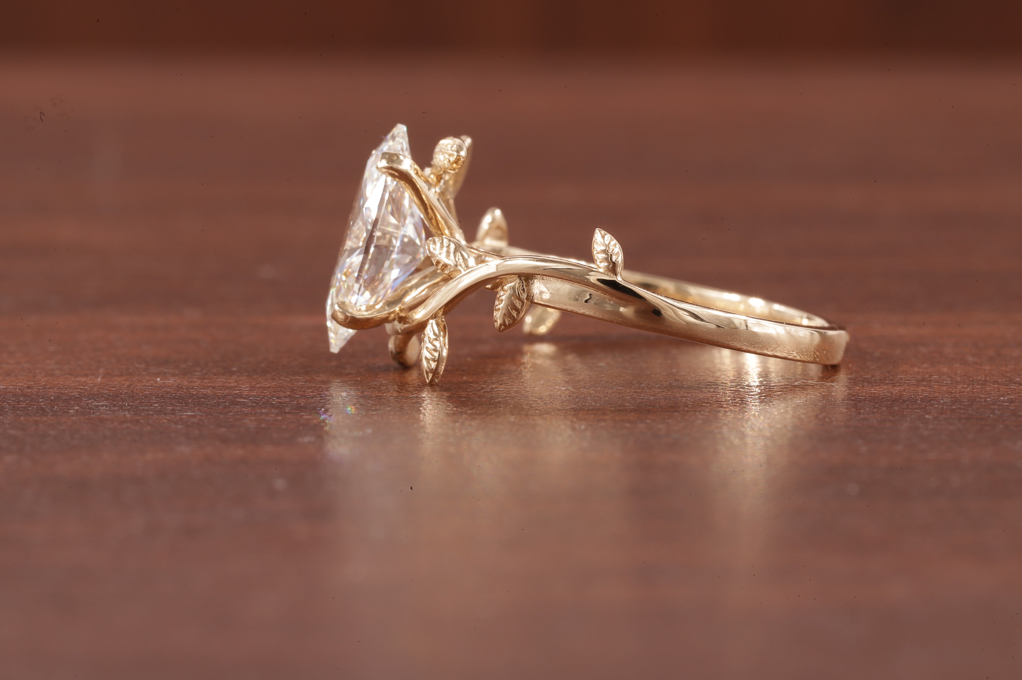 14K Yellow Gold Art Deco|1.5ct Solid Gold Marquise Cut Moissanite Engagement Ring