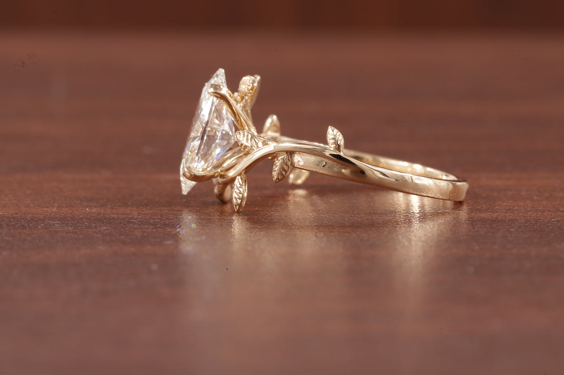 14K Yellow Gold Art Deco|1.5ct Solid Gold Marquise Cut Moissanite Engagement Ring