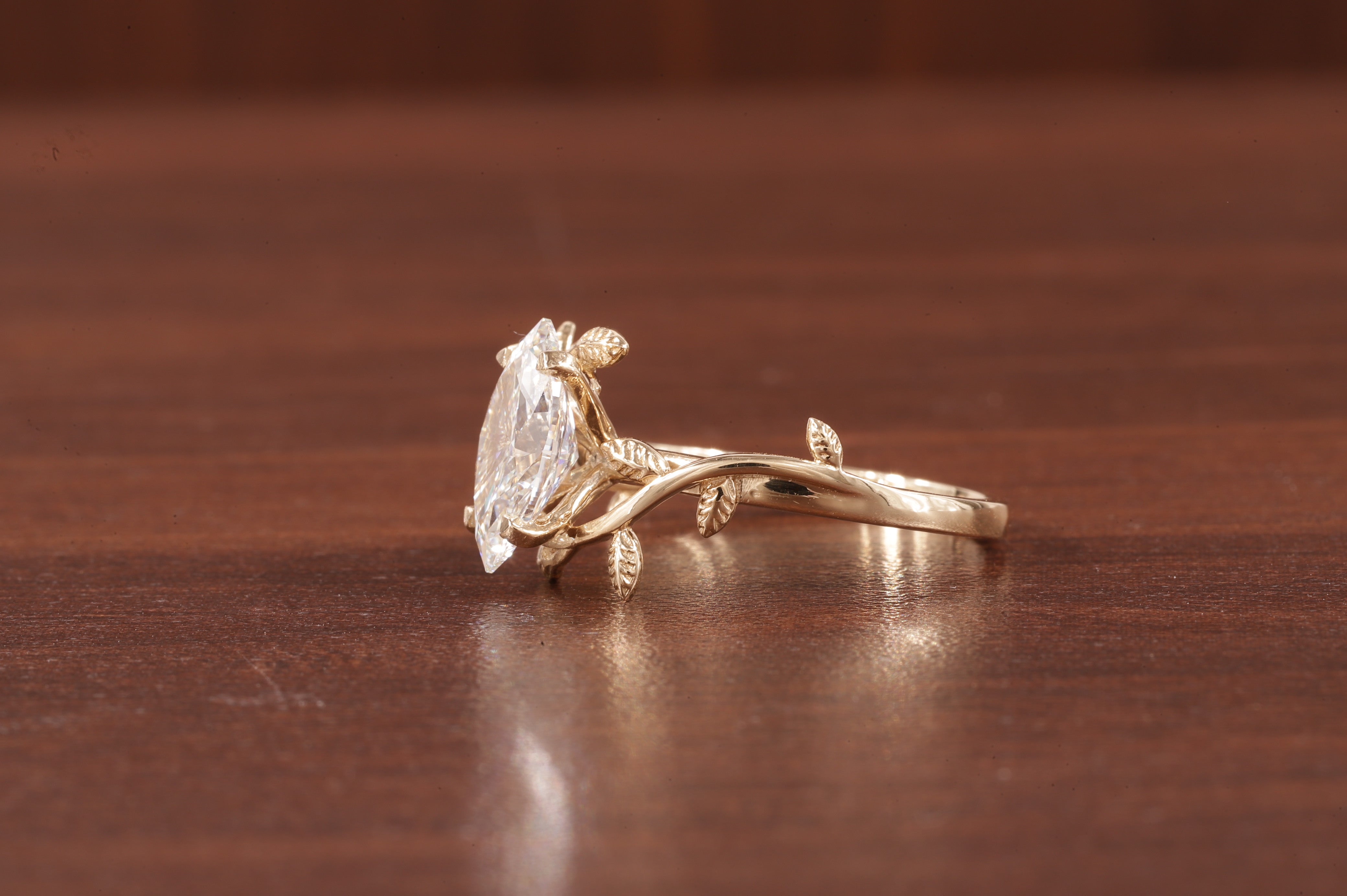 14K Yellow Gold Art Deco|1.5ct Solid Gold Marquise Cut Moissanite Engagement Ring
