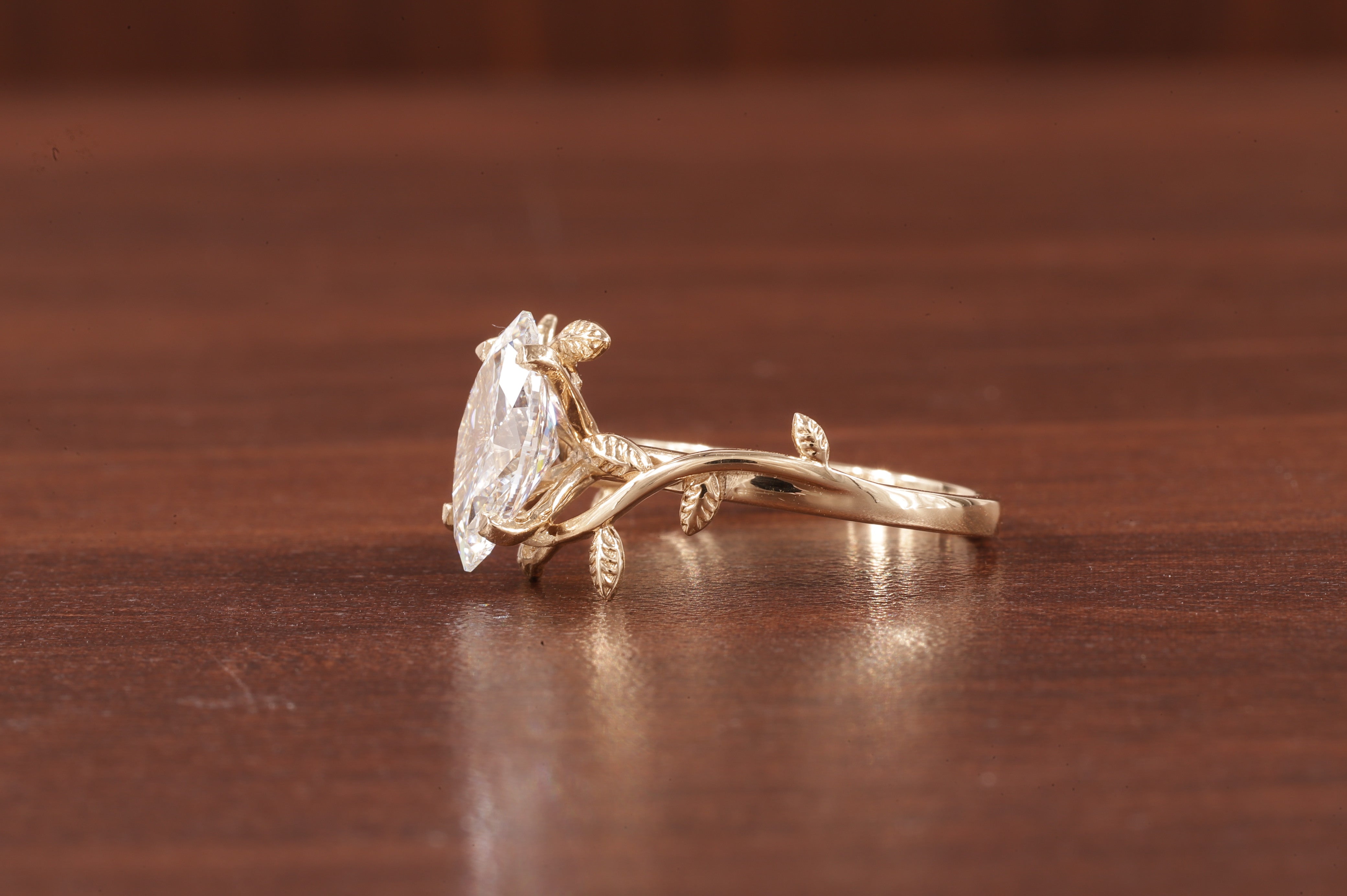14K Yellow Gold Art Deco|1.5ct Solid Gold Marquise Cut Moissanite Engagement Ring