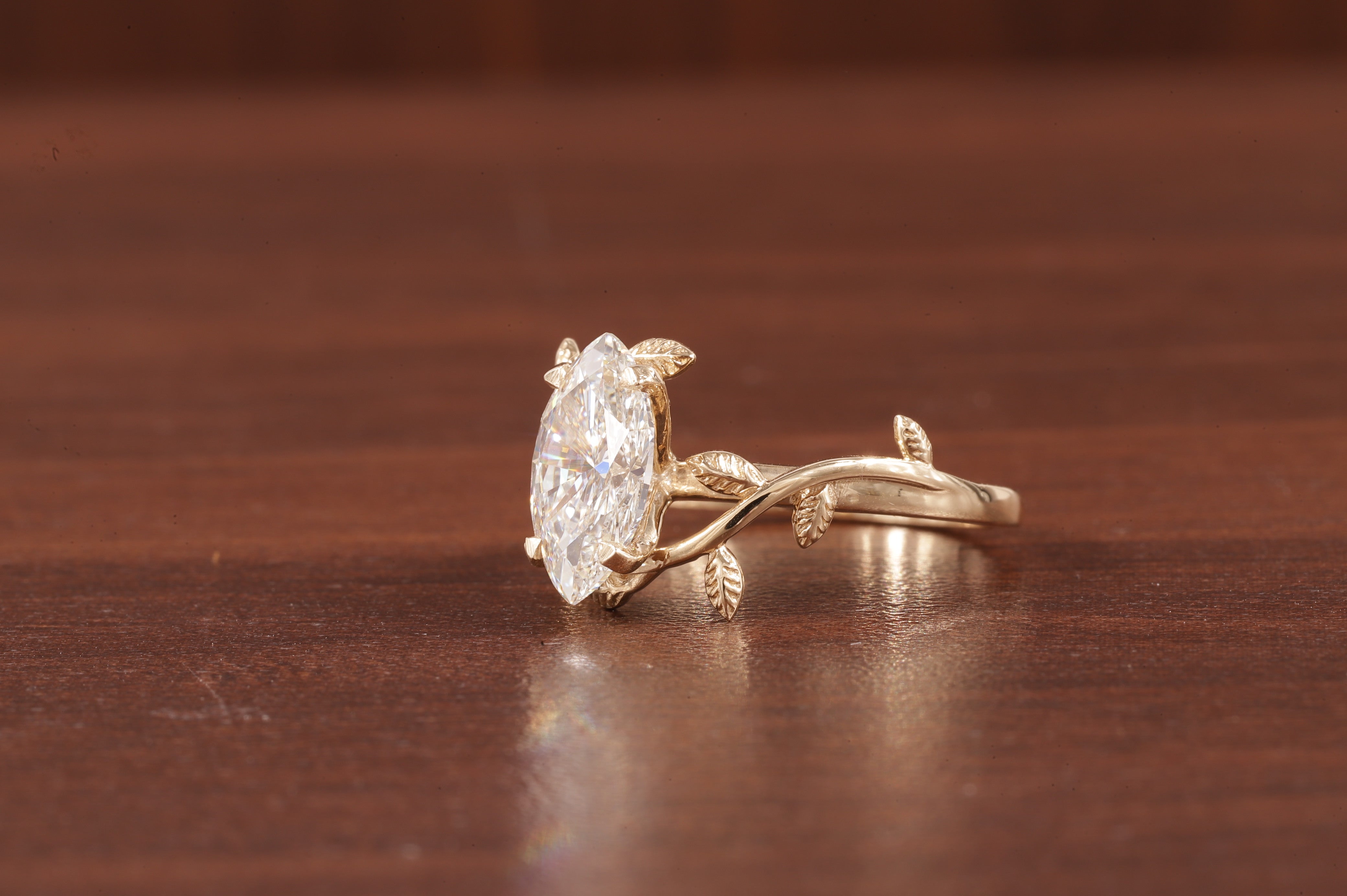 14K Yellow Gold Art Deco|1.5ct Solid Gold Marquise Cut Moissanite Engagement Ring