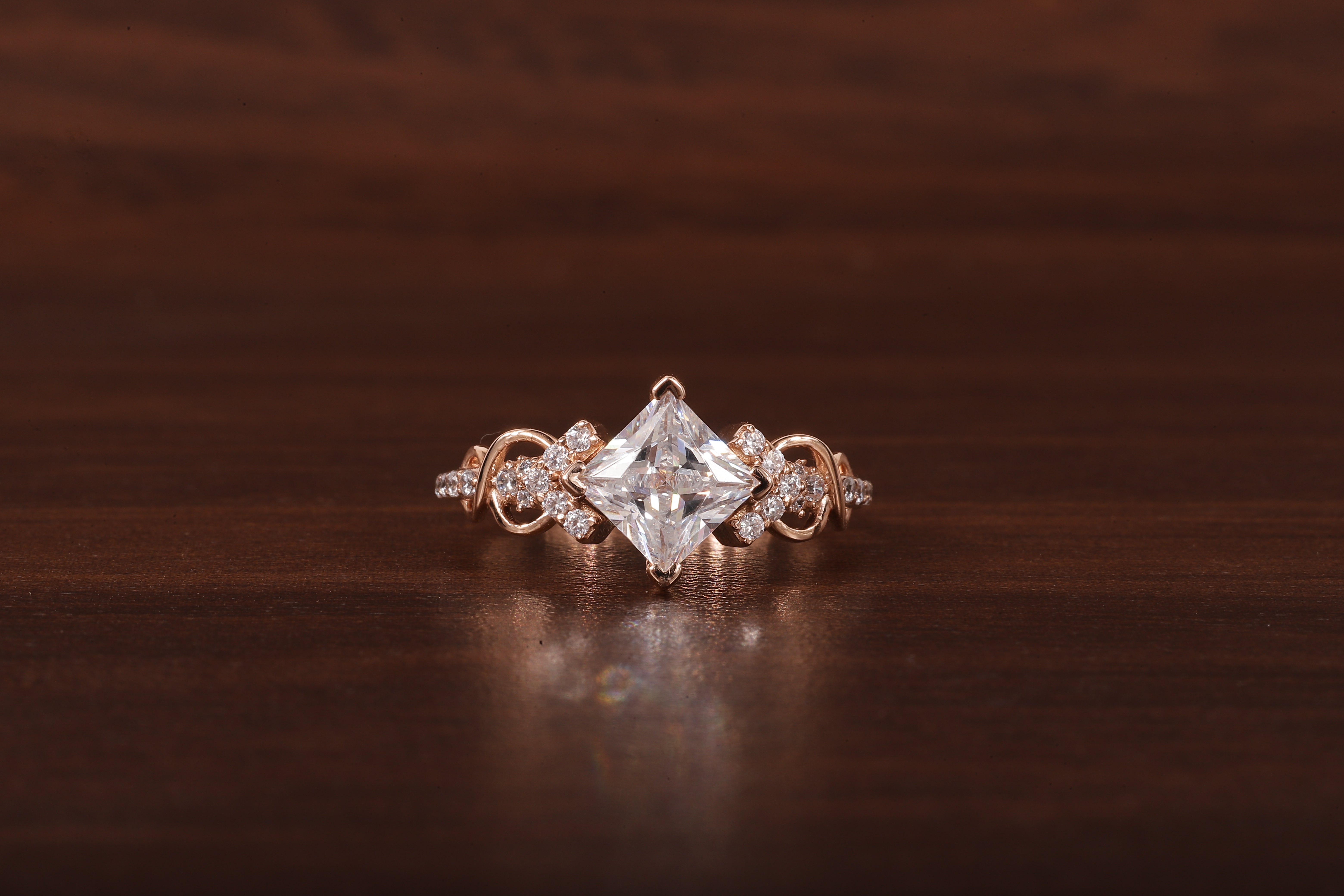 Kite Set Princess Cut Lab Diamond Twist Engagement Ring