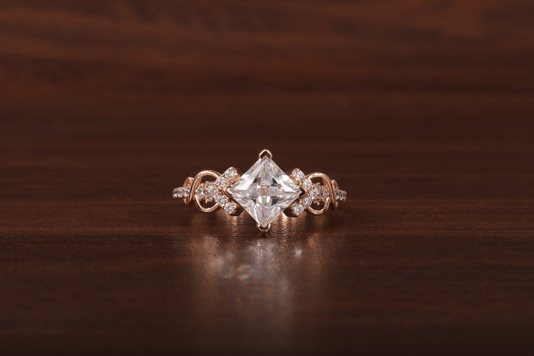 Kite Set Princess Cut Lab Diamond Twist Engagement Ring