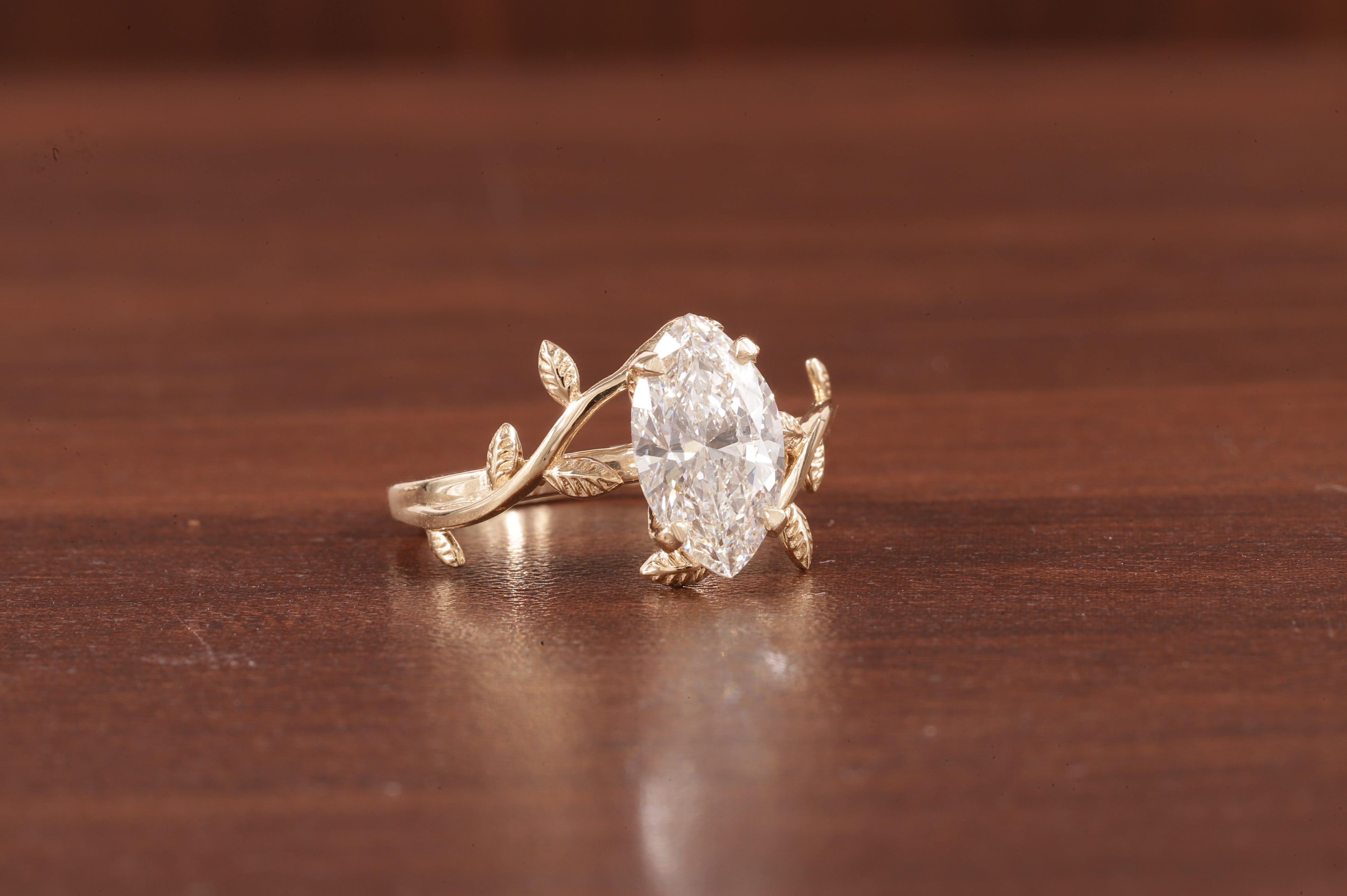 14K Yellow Gold Art Deco|1.5ct Solid Gold Marquise Cut Moissanite Engagement Ring