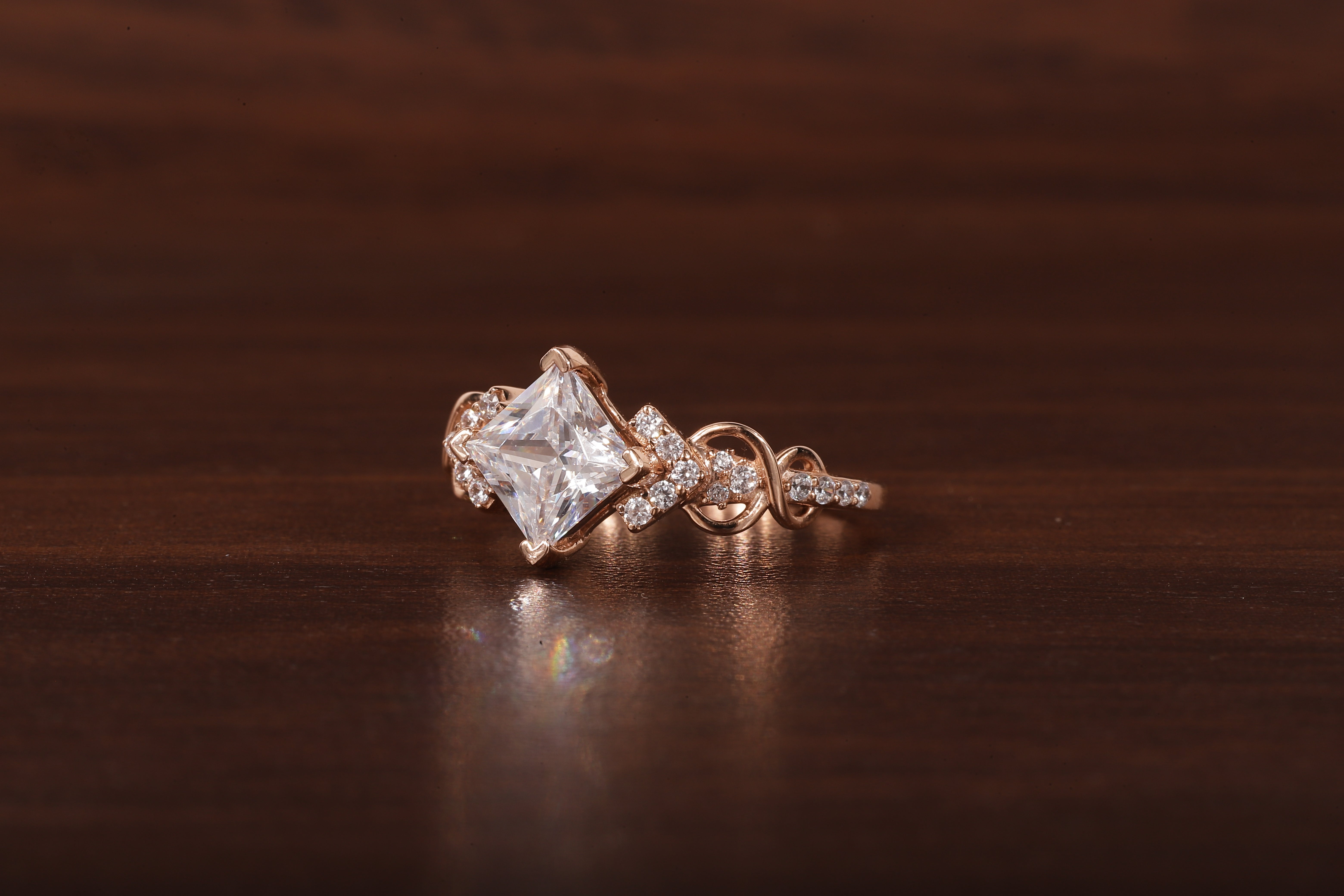 Kite Set Princess Cut Lab Diamond Twist Engagement Ring