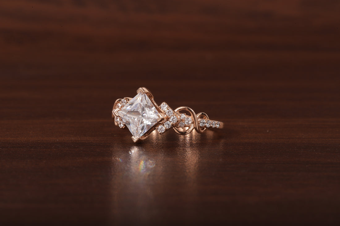 Kite Set Princess Cut Lab Diamond Twist Engagement Ring