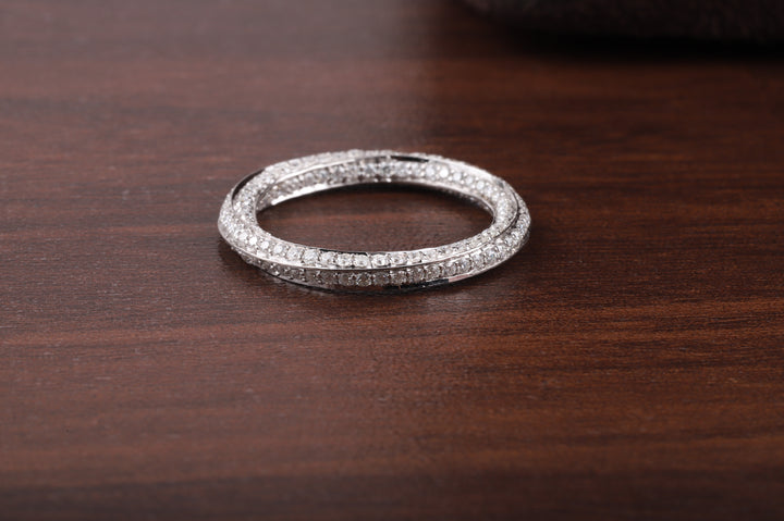 Fully Twisted Unique Band, Full Eternity Wedding Band ,14K White Gold Round Moissanite Band