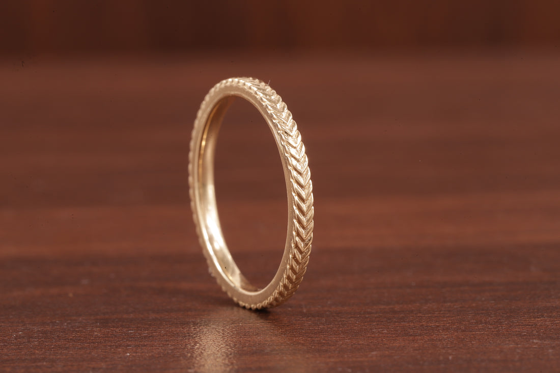 Wedding band for women 14k Gold Wedding Band Laurel Wedding Chevron Braid