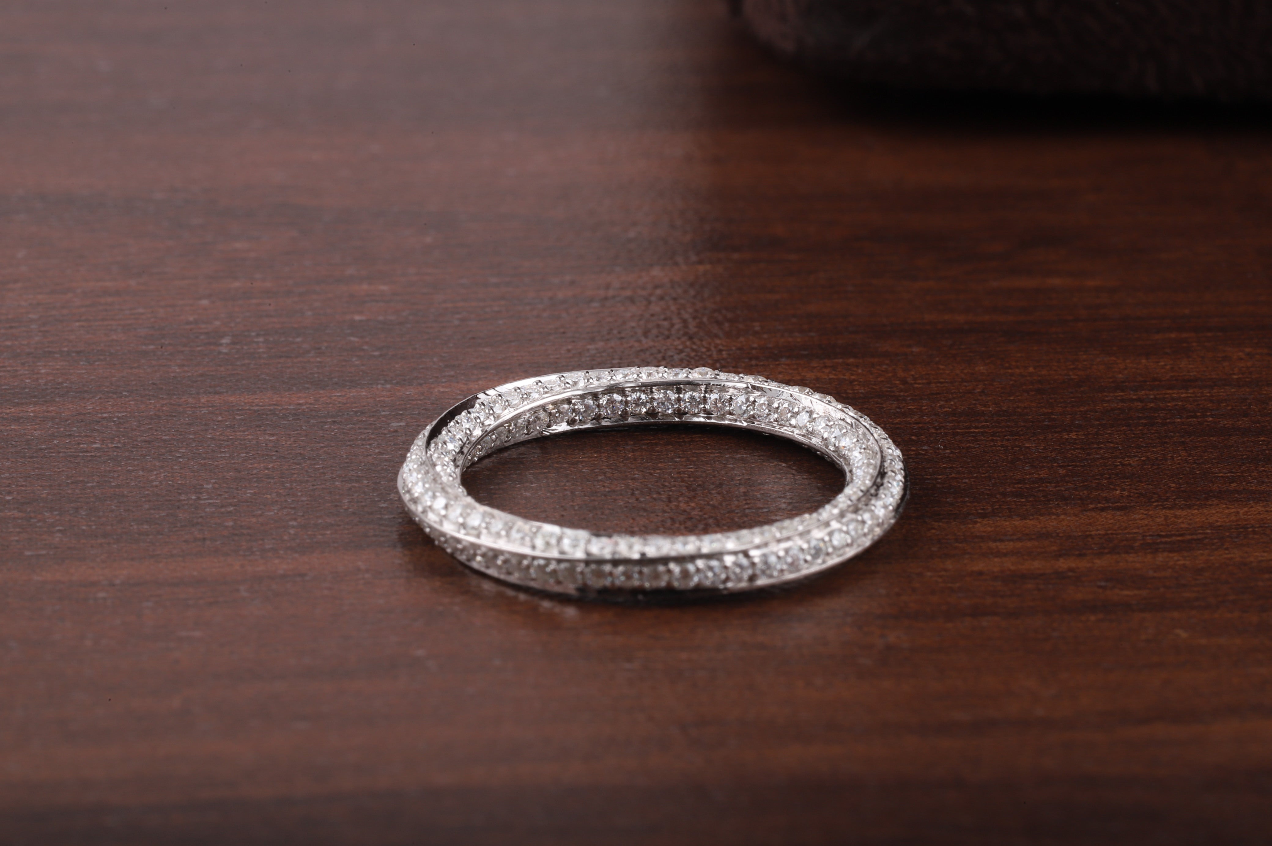 Fully Twisted Unique Band, Full Eternity Wedding Band ,14K White Gold Round Moissanite Band