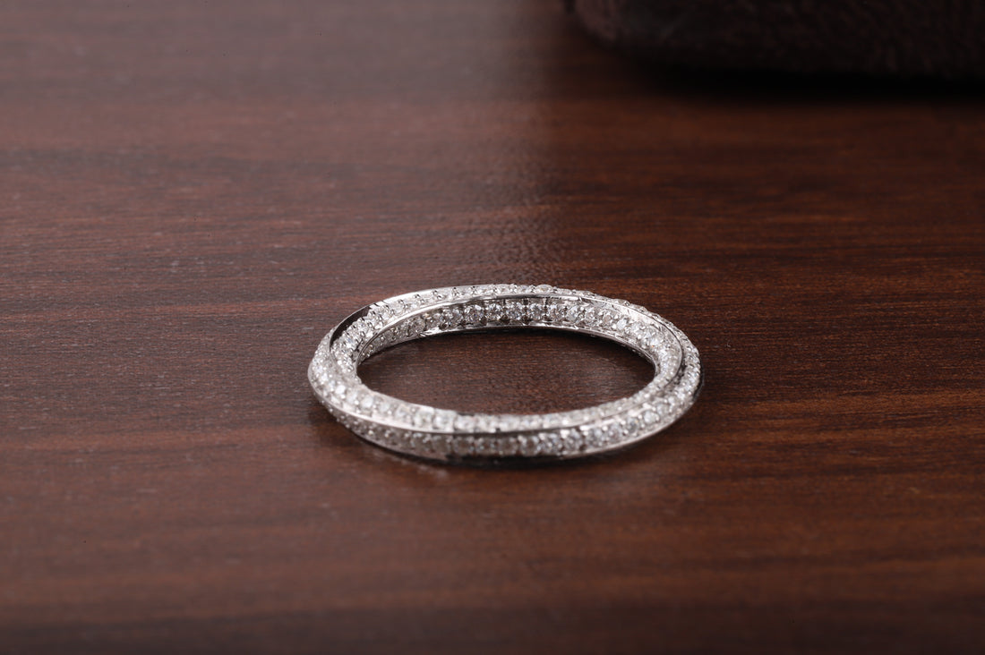 Fully Twisted Unique Band, Full Eternity Wedding Band ,14K White Gold Round Moissanite Band