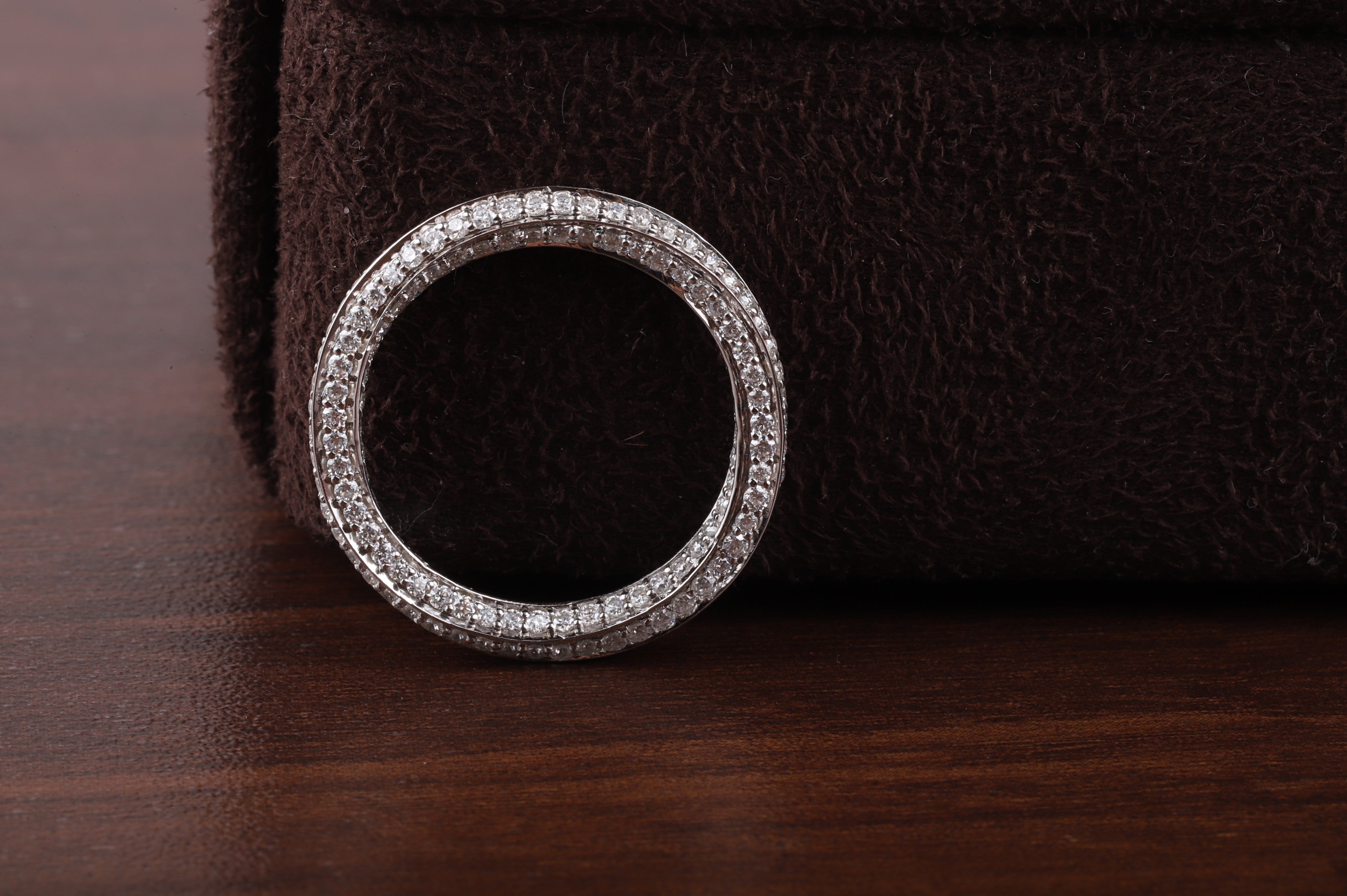 Fully Twisted Unique Band, Full Eternity Wedding Band ,14K White Gold Round Moissanite Band