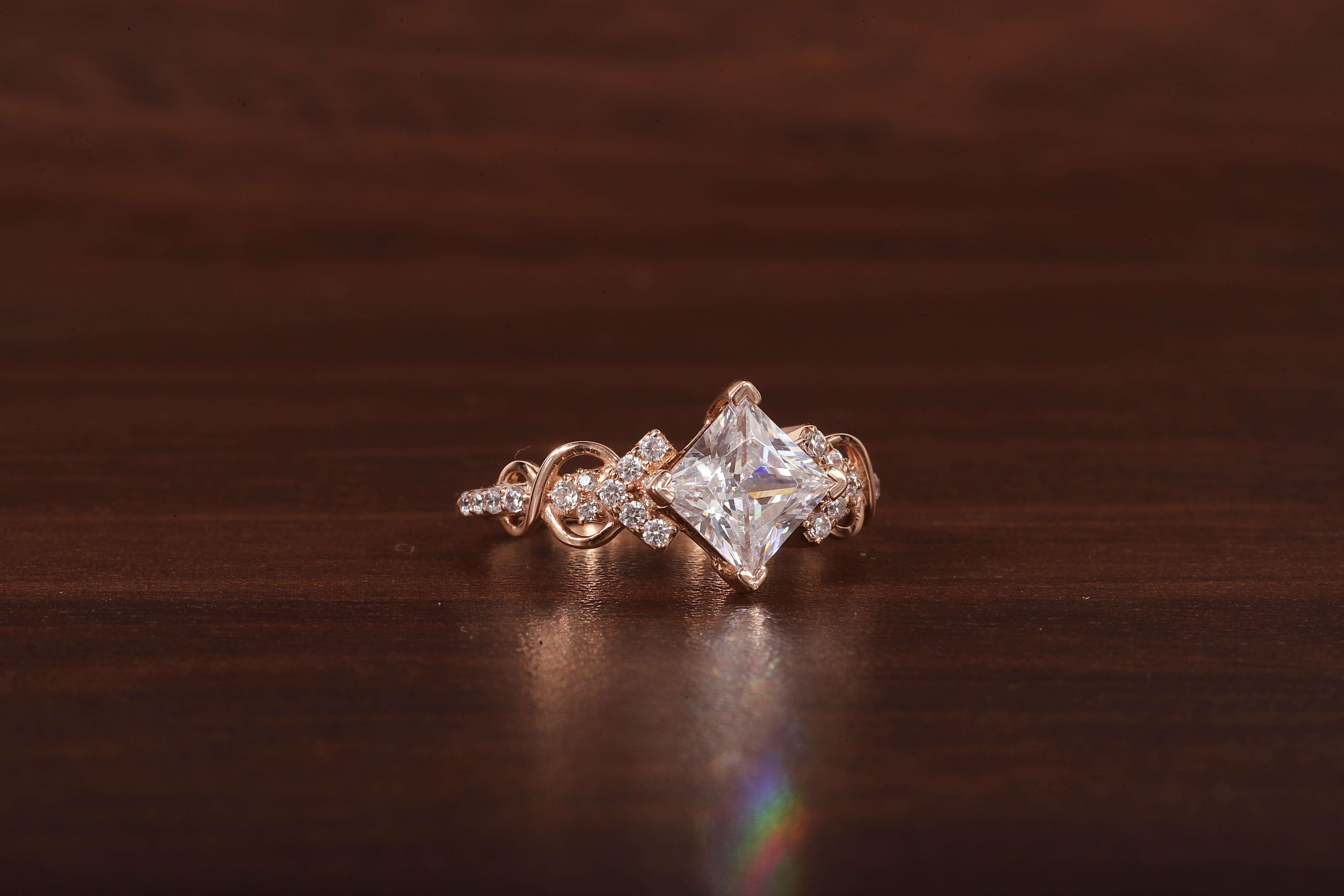 Kite Set Princess Cut Lab Diamond Twist Engagement Ring