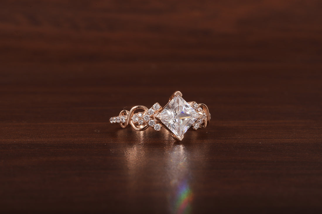 Princess cut Moissanite engagement ring |dainty diamond bridal ring Twist ring