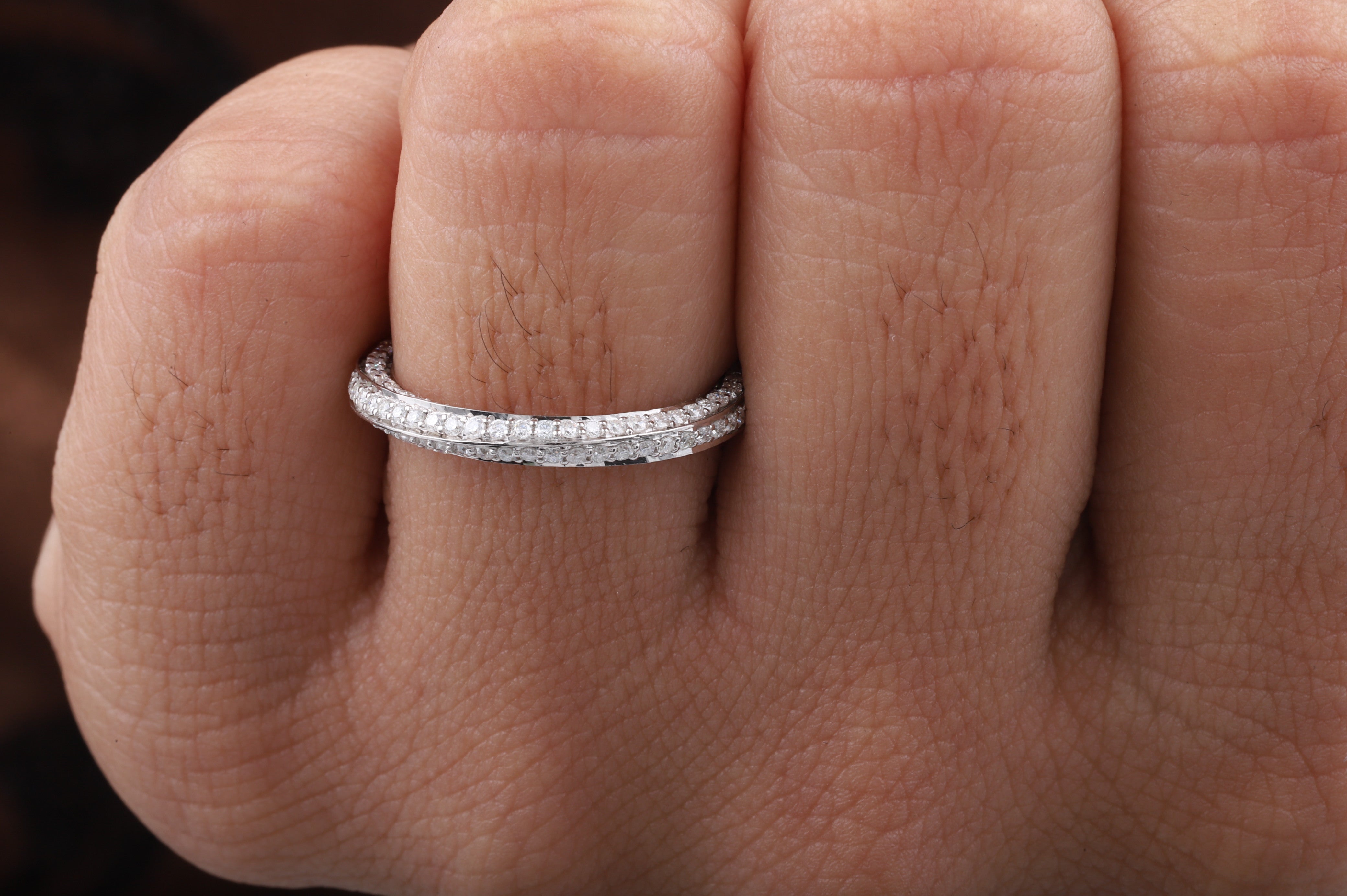 Fully Twisted Unique Band, Full Eternity Wedding Band ,14K White Gold Round Moissanite Band